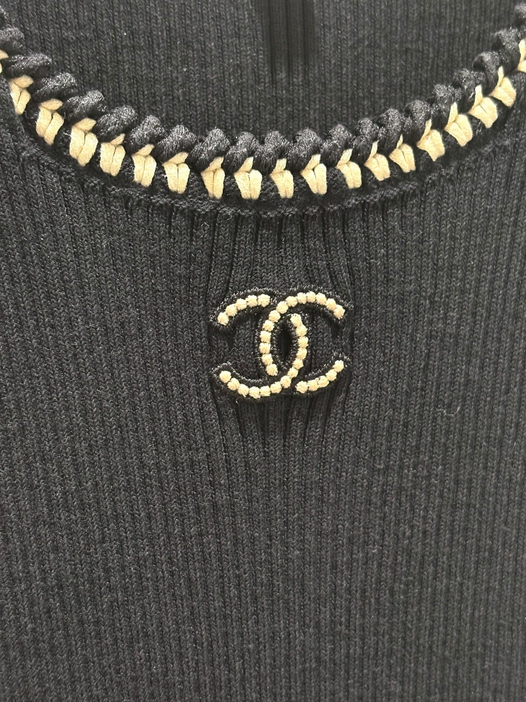 Chanel Chanel Black Cotton CC Knit Dress #38