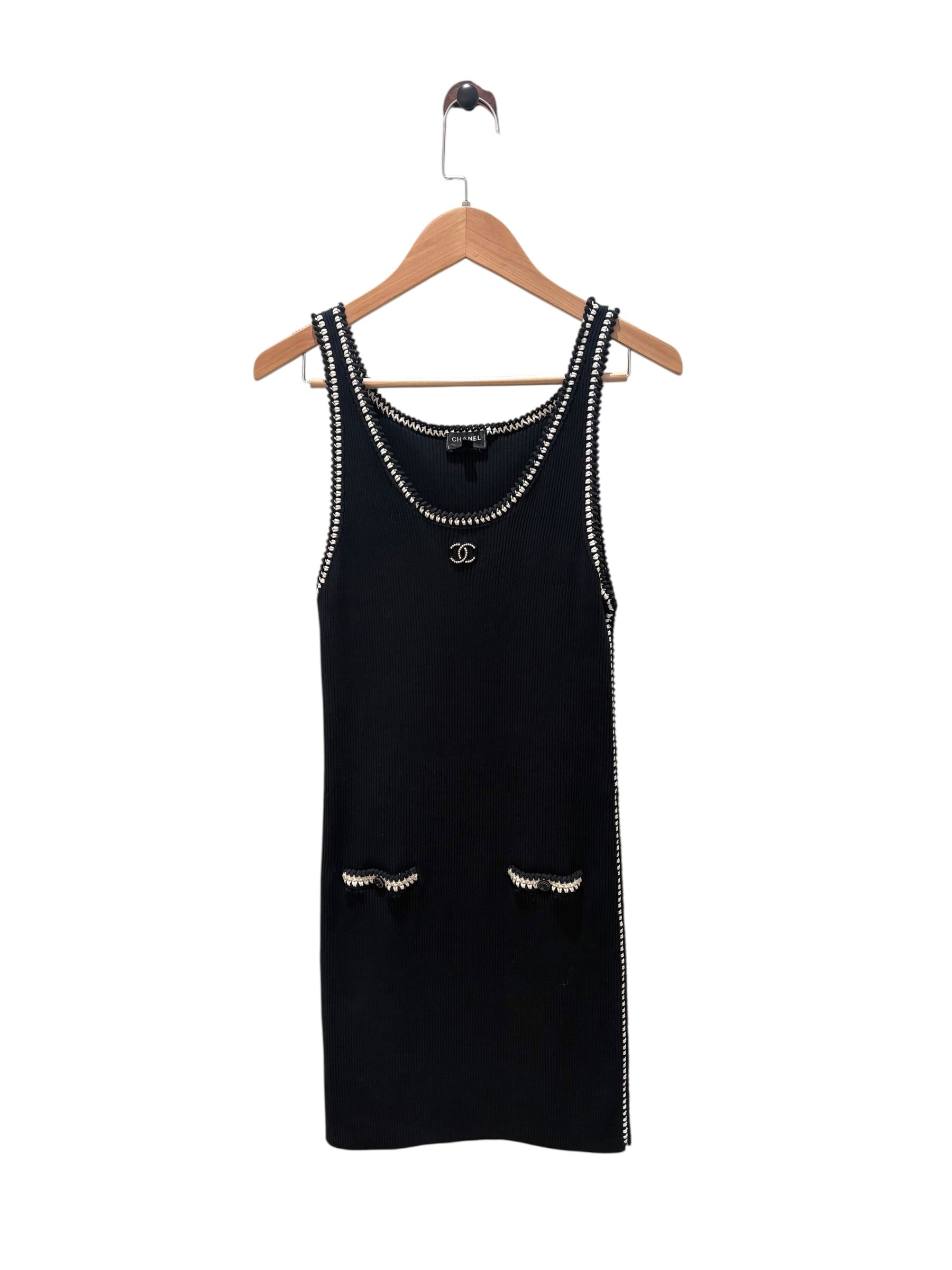 Chanel Chanel Black Cotton CC Knit Dress #38
