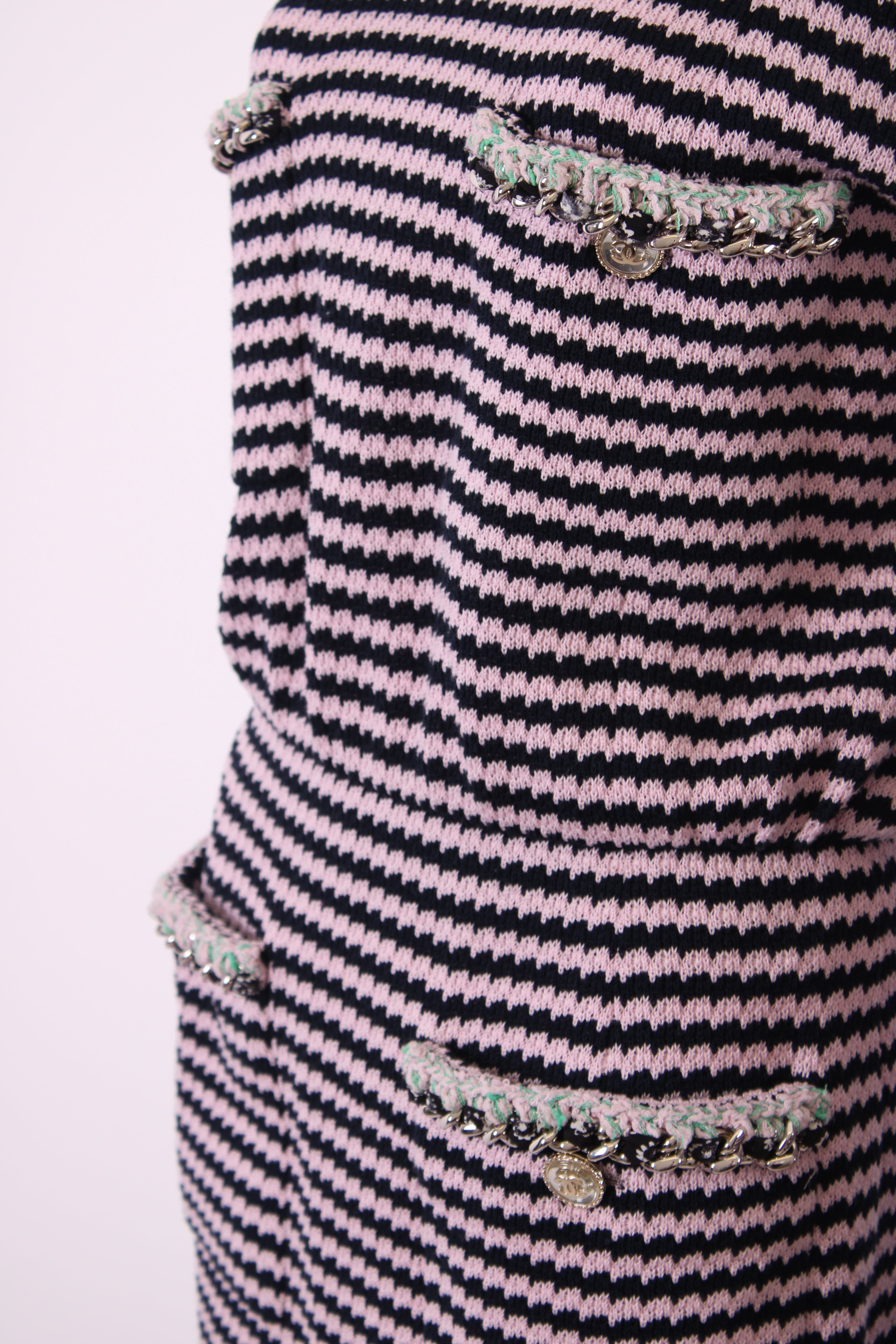 Chanel Chanel Knitted Dress with Chain Pocket Pink & Navy Stripe 38