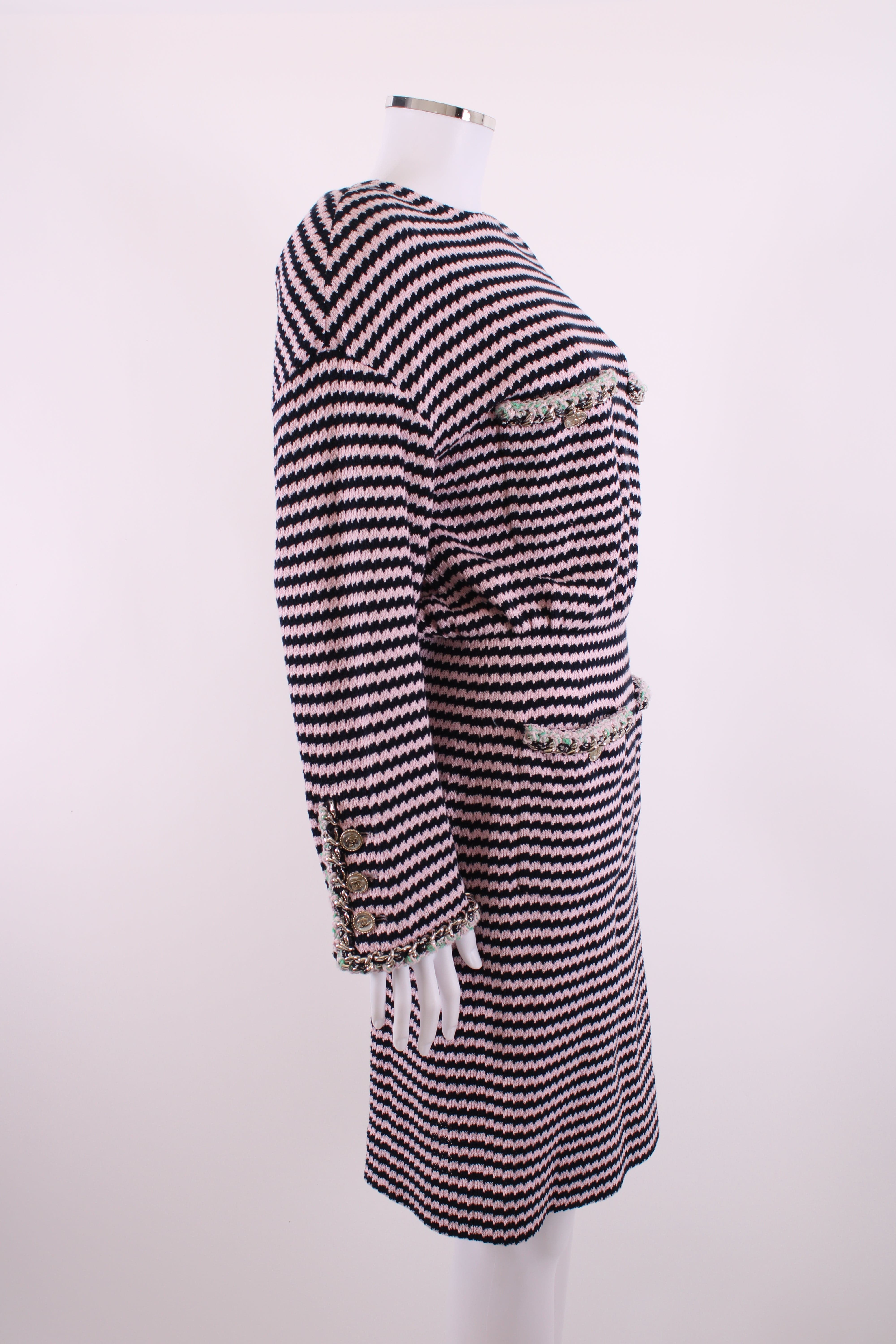 Chanel Chanel Knitted Dress with Chain Pocket Pink & Navy Stripe 38