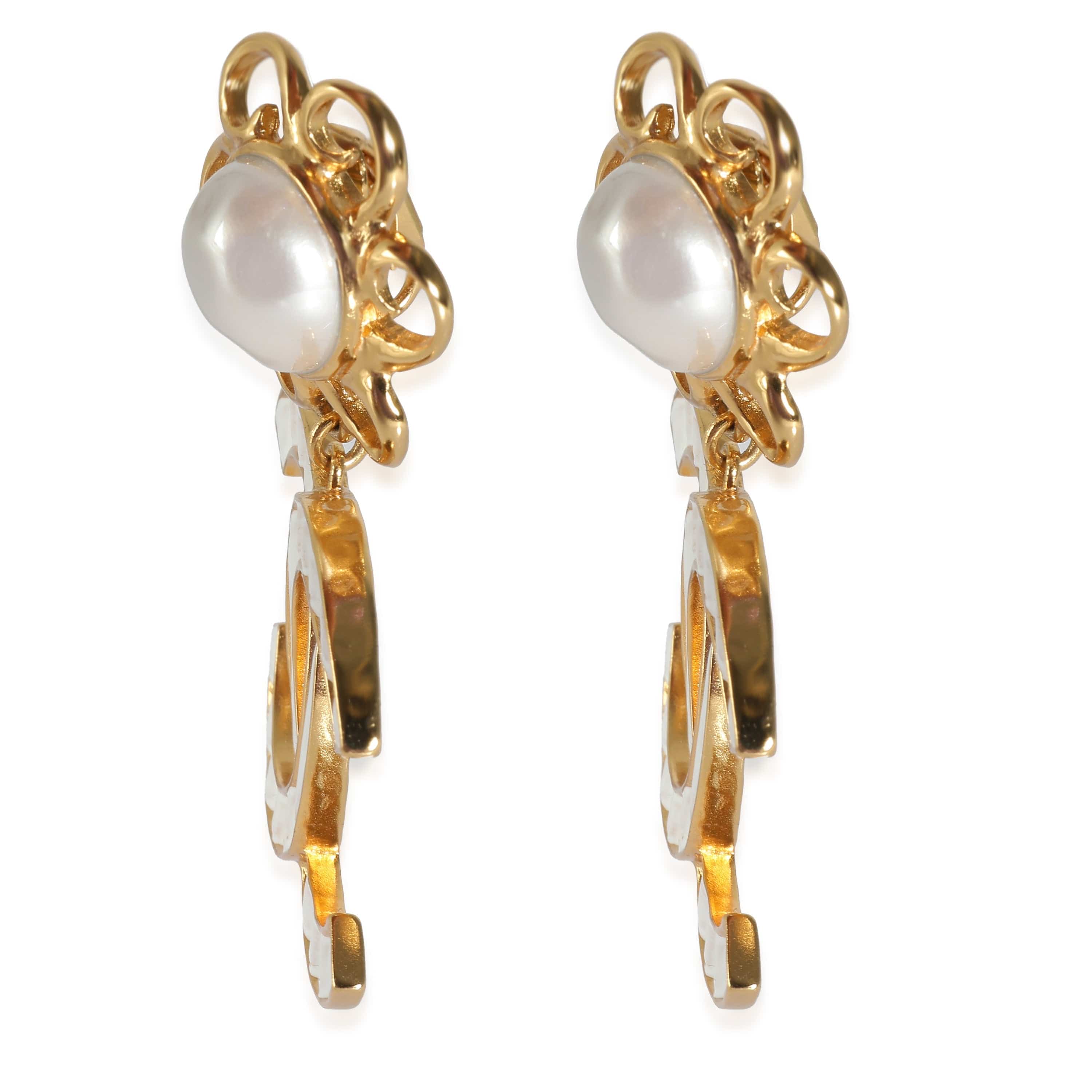 Chanel Chanel CC Dangle Earrings with Faux Pearls & White Enamel I 23 C