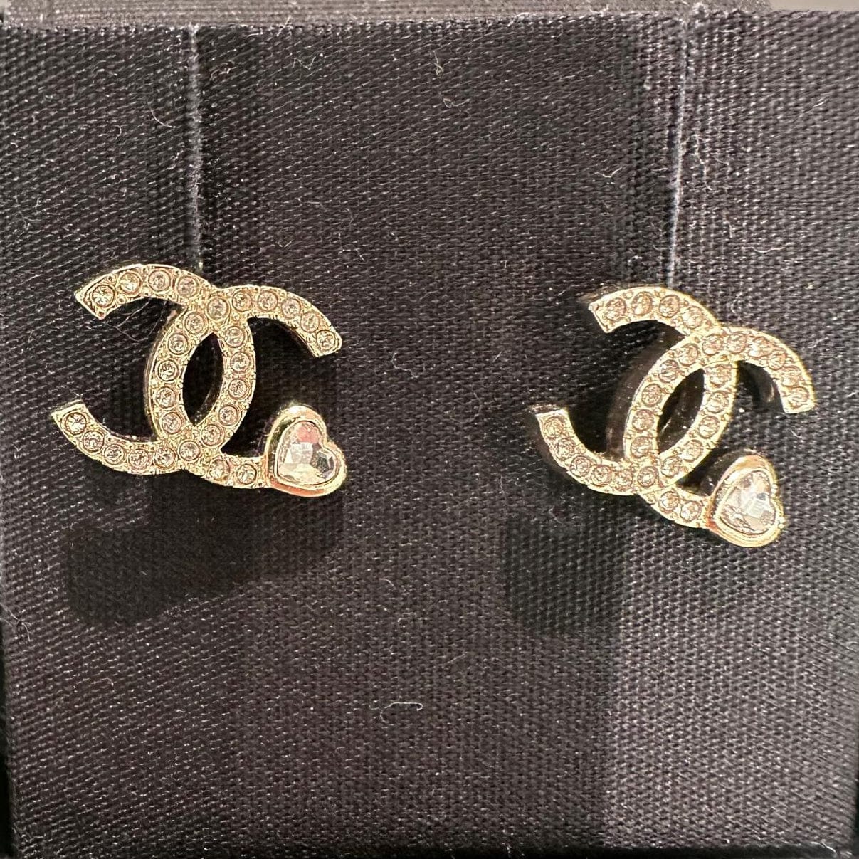 Chanel Chanel Gold CC Earrings with Diamante Heart