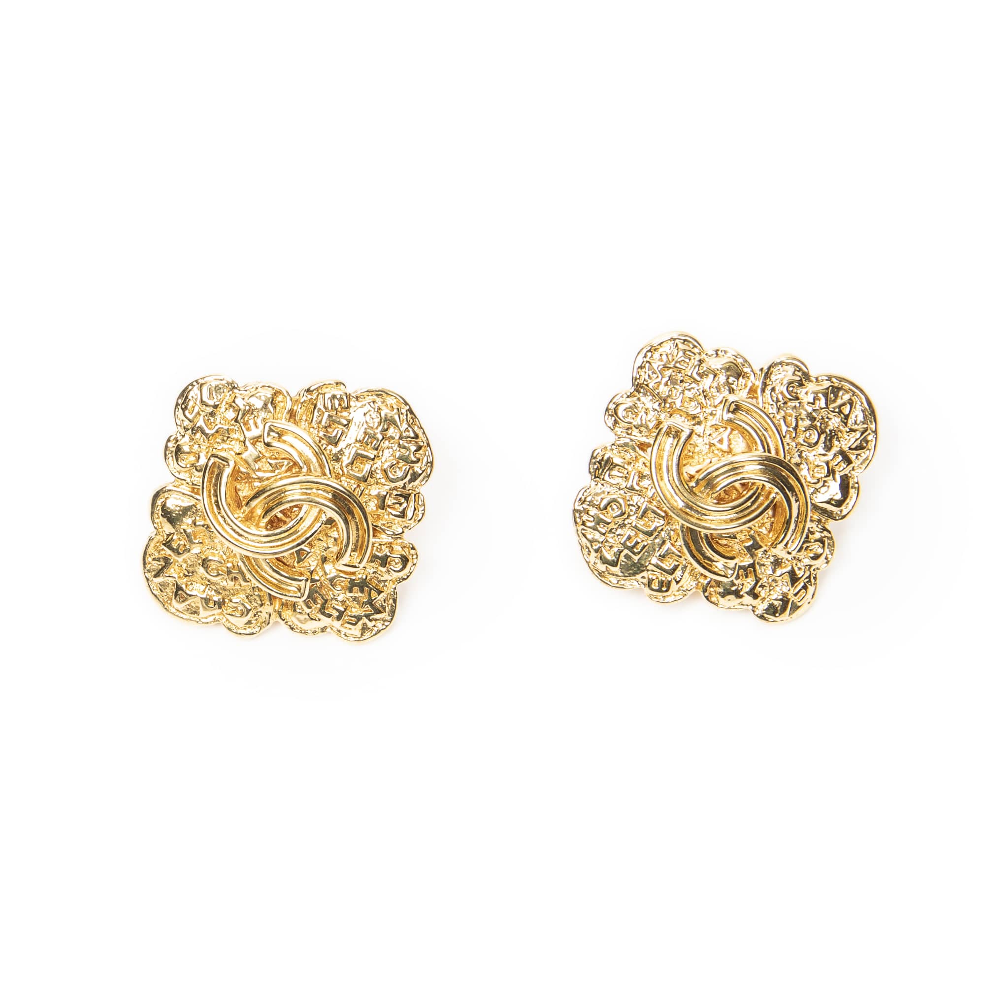 Chanel Chanel Gold Stainless Steel without Nickel CC Diamond Clip On Earrings ABC5822