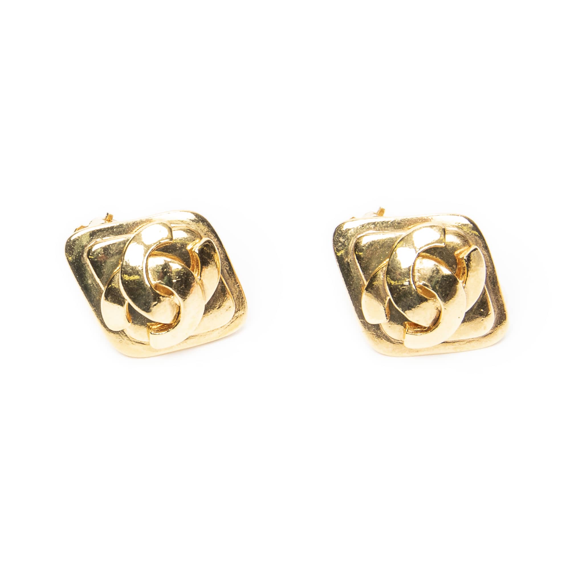 Chanel Chanel Gold Stainless Steel without Nickel CC Diamond-shaped Clip On Earrings ABC5827