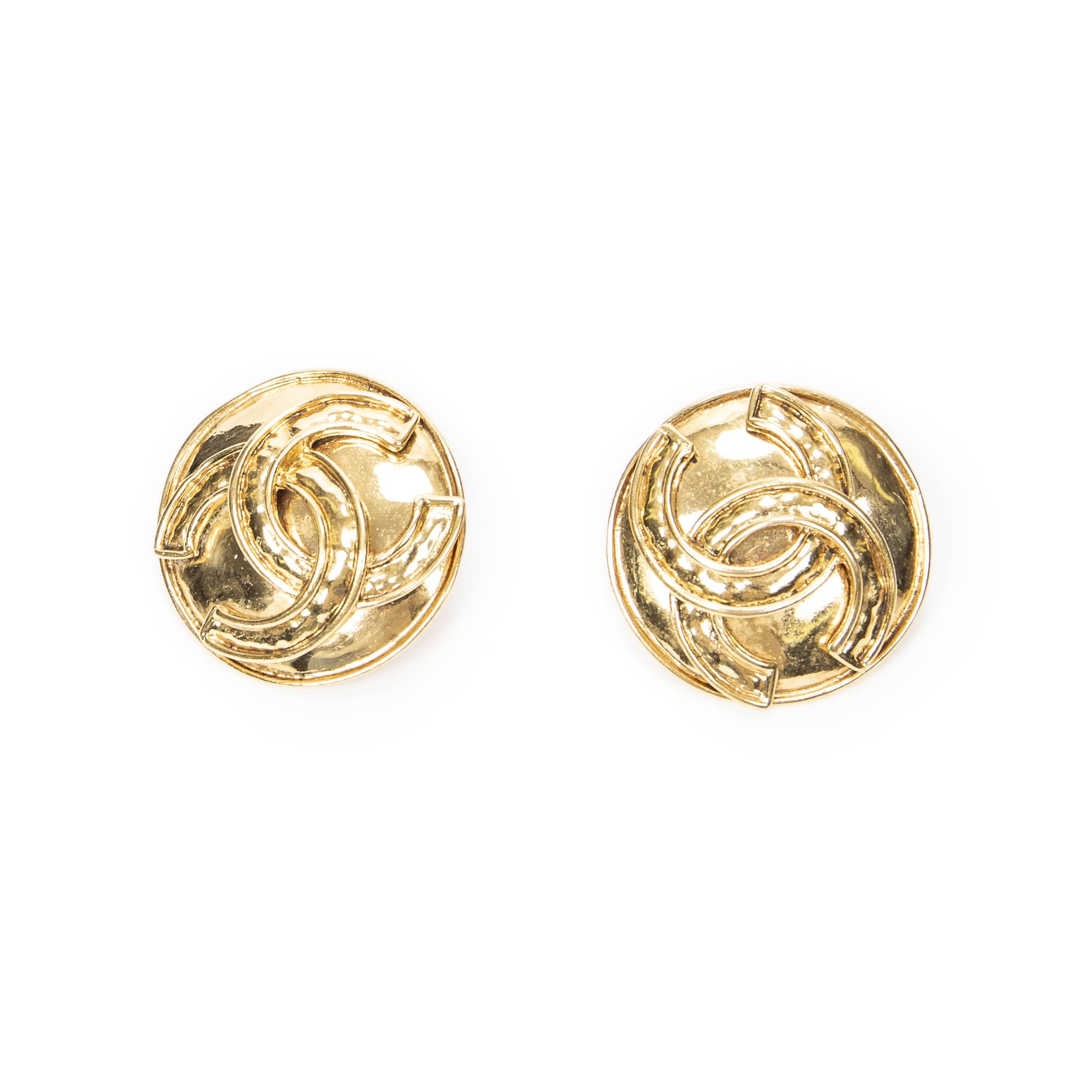 Chanel Chanel Gold Stainless Steel without Nickel CC Round Clip On Earrings ABC5290