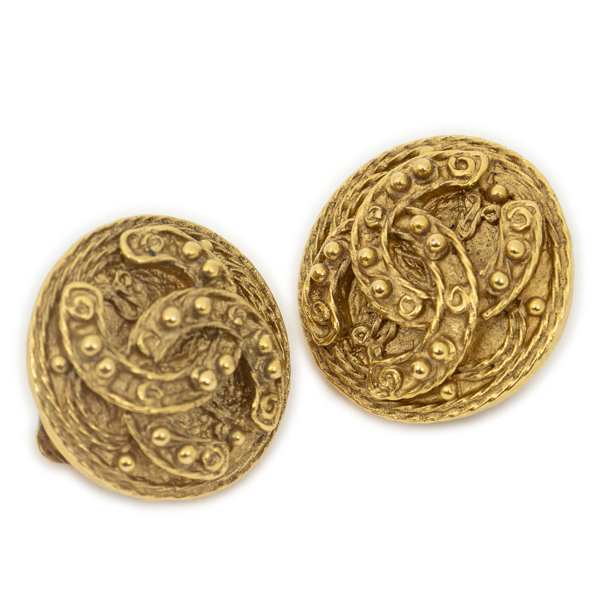 Chanel Chanel Gold Stainless Steel without Nickel CC Round Clip On Earrings ABC5787