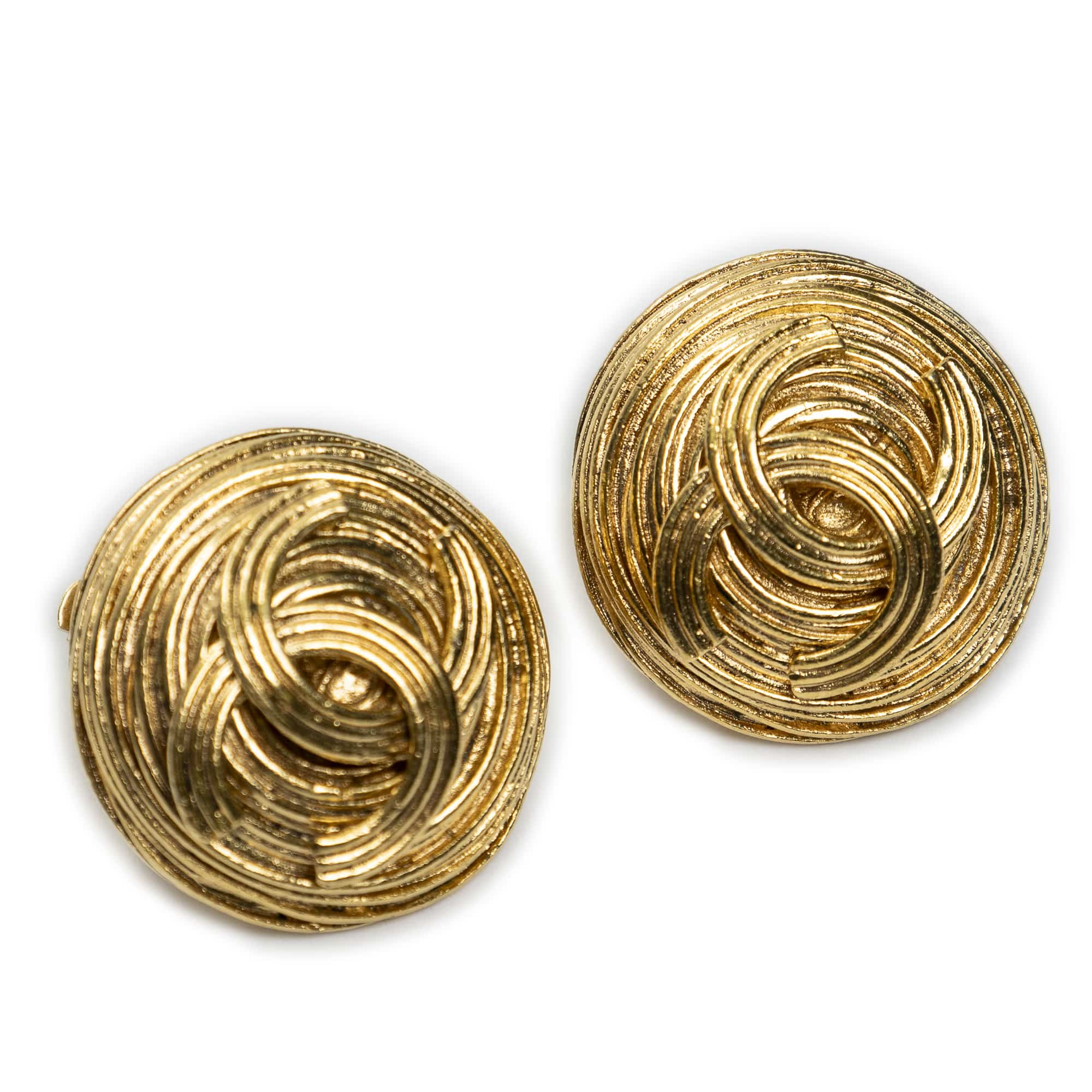Chanel Chanel Gold Stainless Steel without Nickel CC Round Clip On Earrings ABC6929