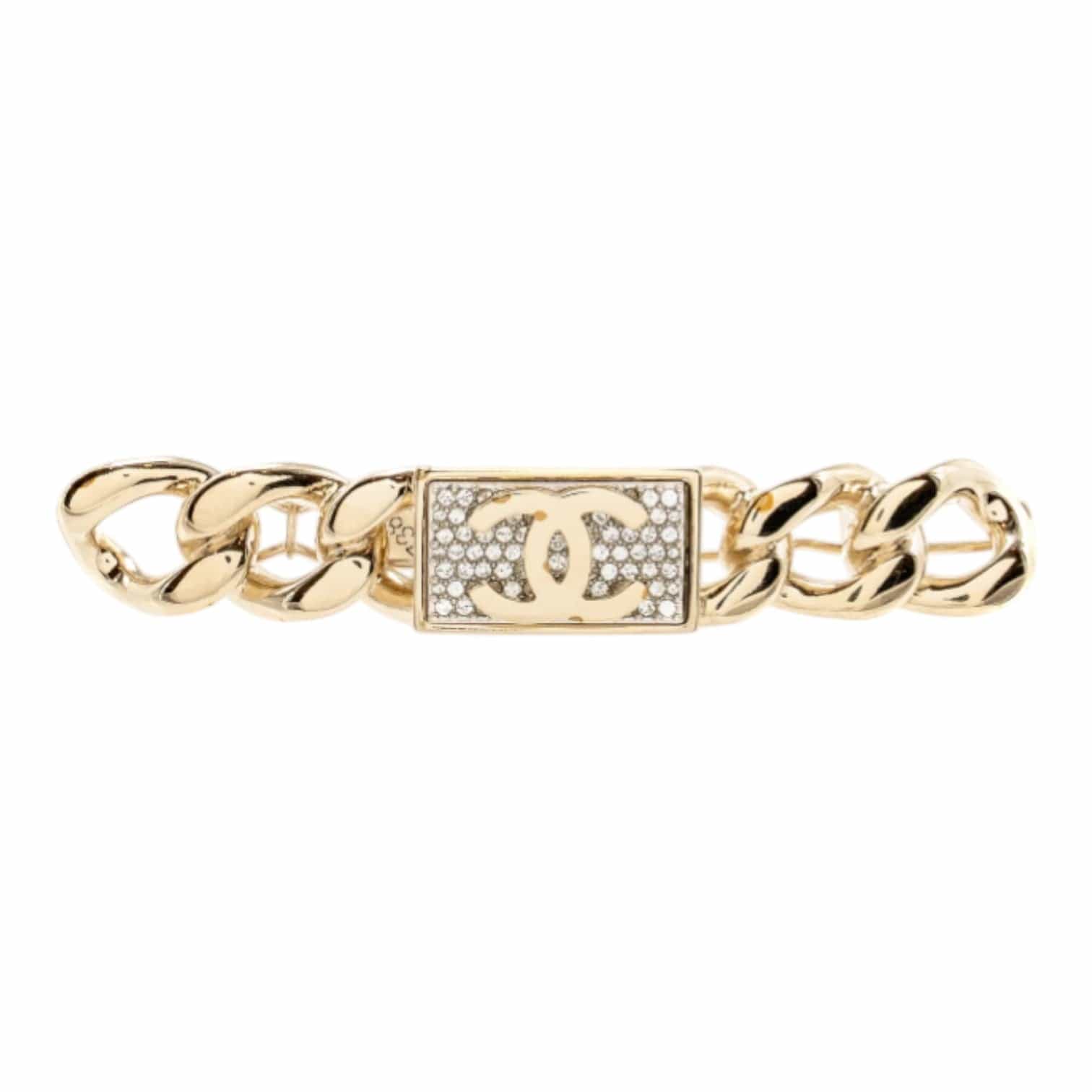 Chanel Chanel 21C CC Hair Clip Crystal Light Gold Tone