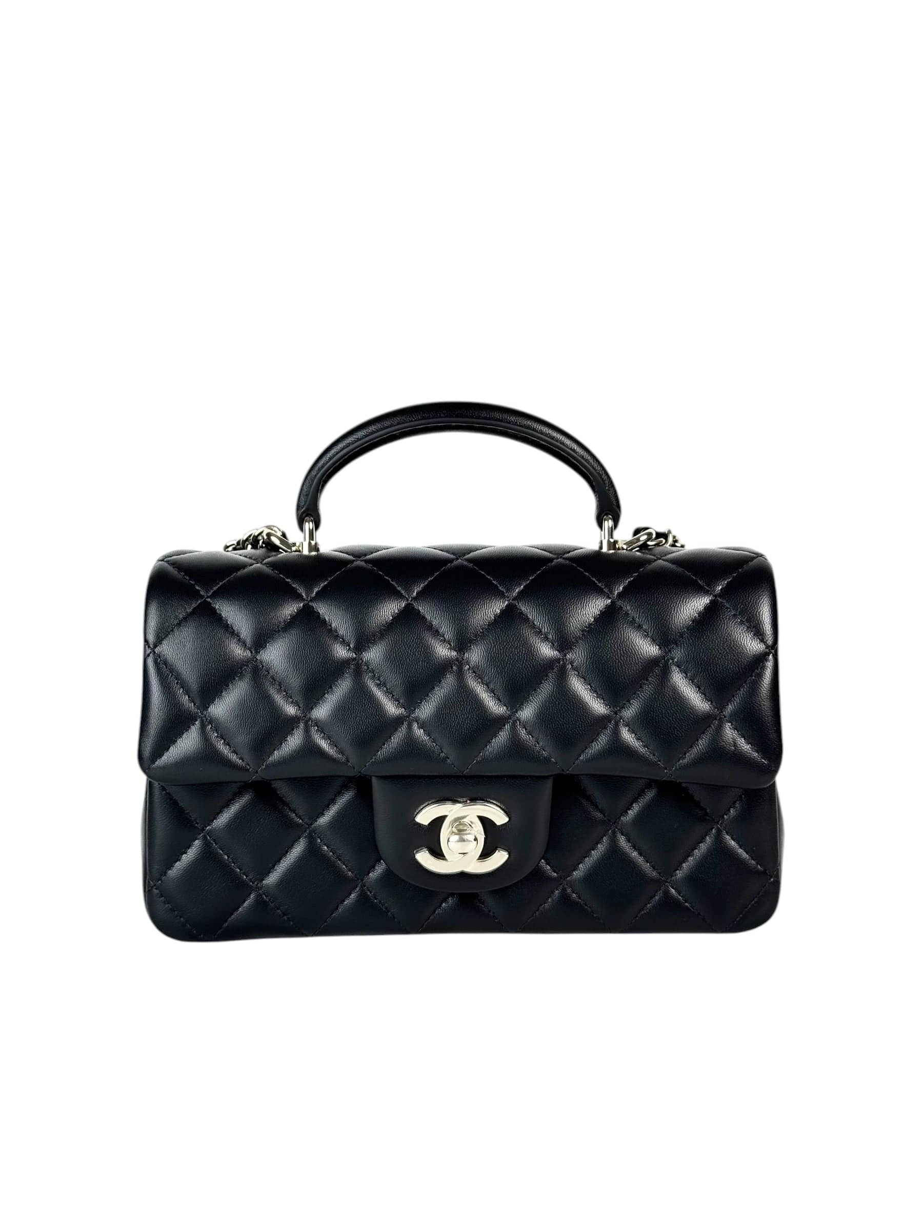 Chanel Chanel Black Classic Flap Mini Bag with Handle - Full Set