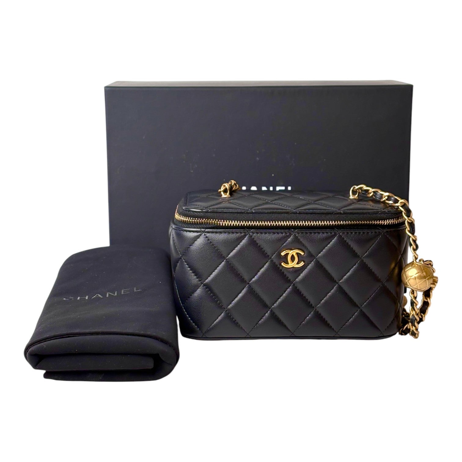 Chanel Chanel Black Lambskin Gold Ball Vanity Box