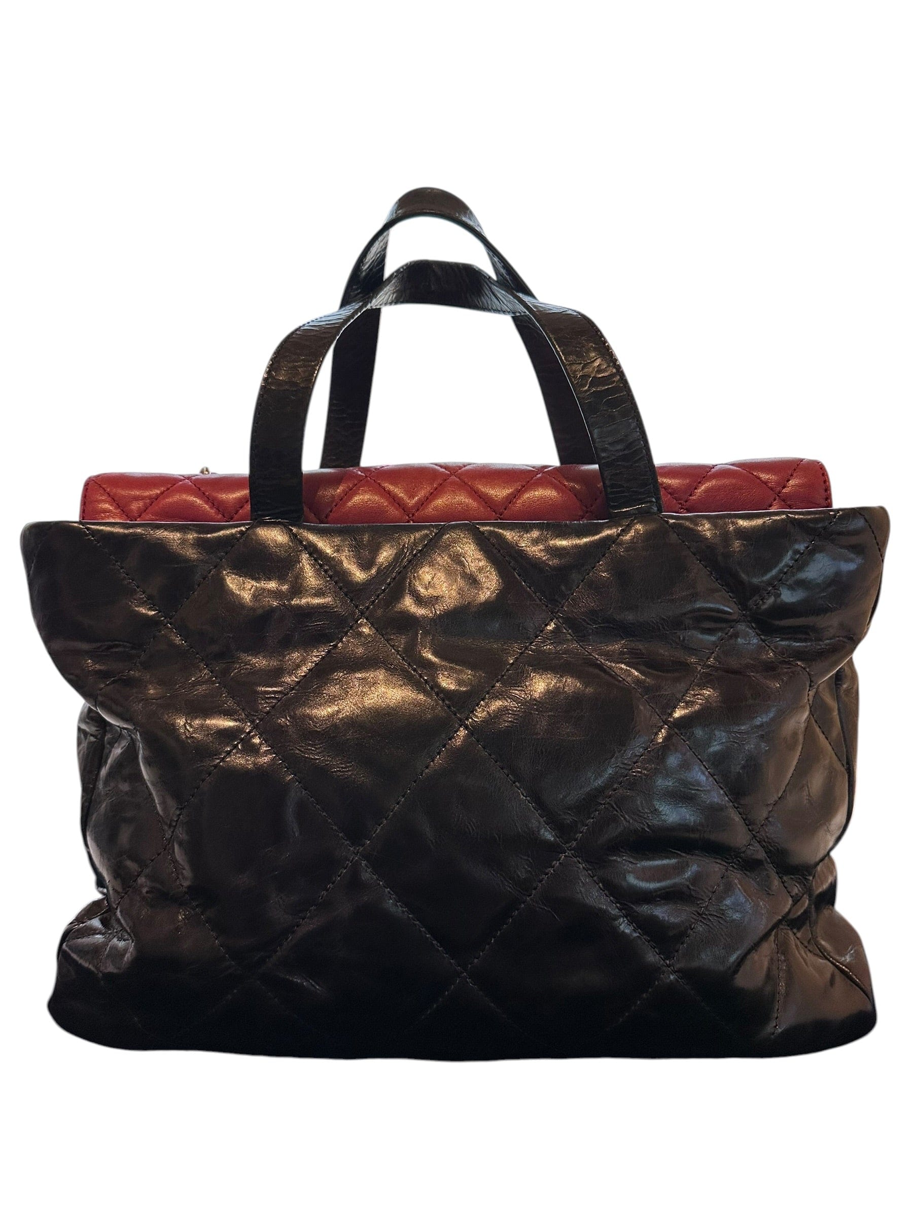 Chanel Chanel Black Lambskin Tote with Burgundy Flap