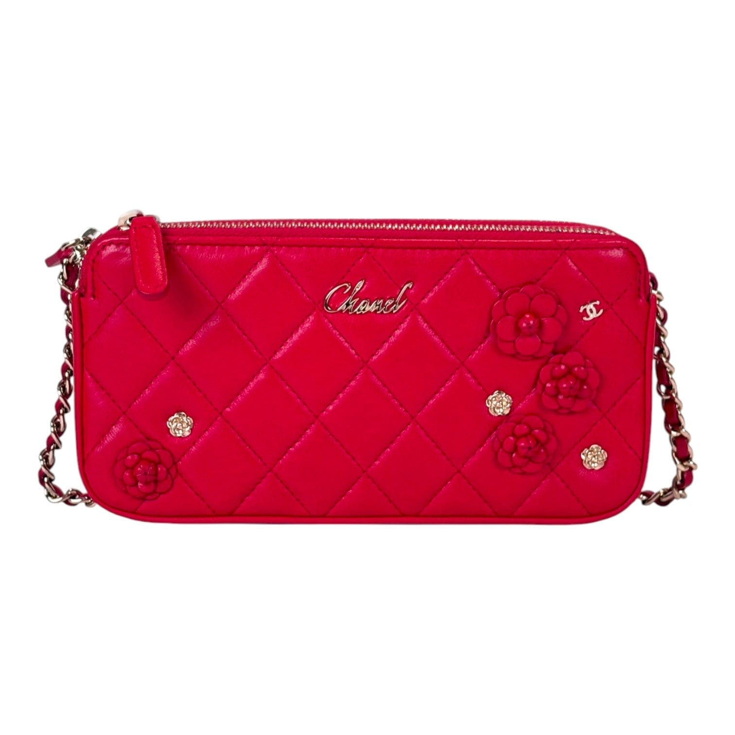 Chanel Chanel Clutch With Attachable Chain Bag Red Lambskin with Charms
