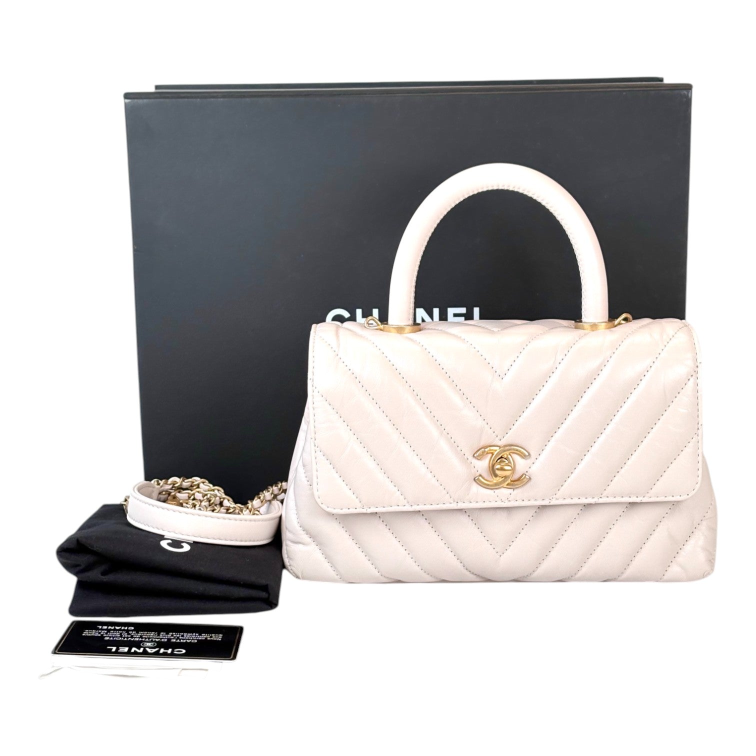 Chanel Chanel Cream Chevron Top Handle with GHW in Calfkin