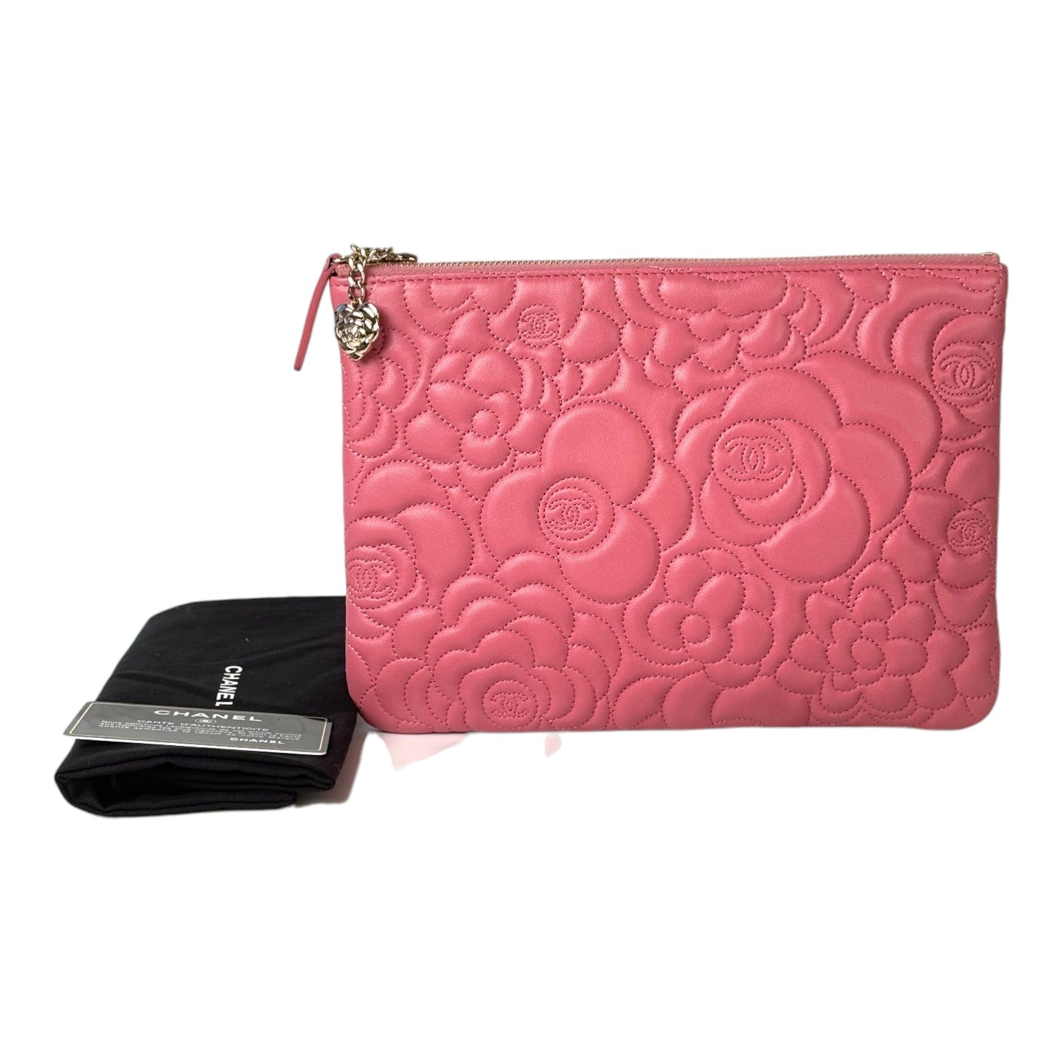 Chanel Chanel Embossed Camellia Pouch Bag Pink