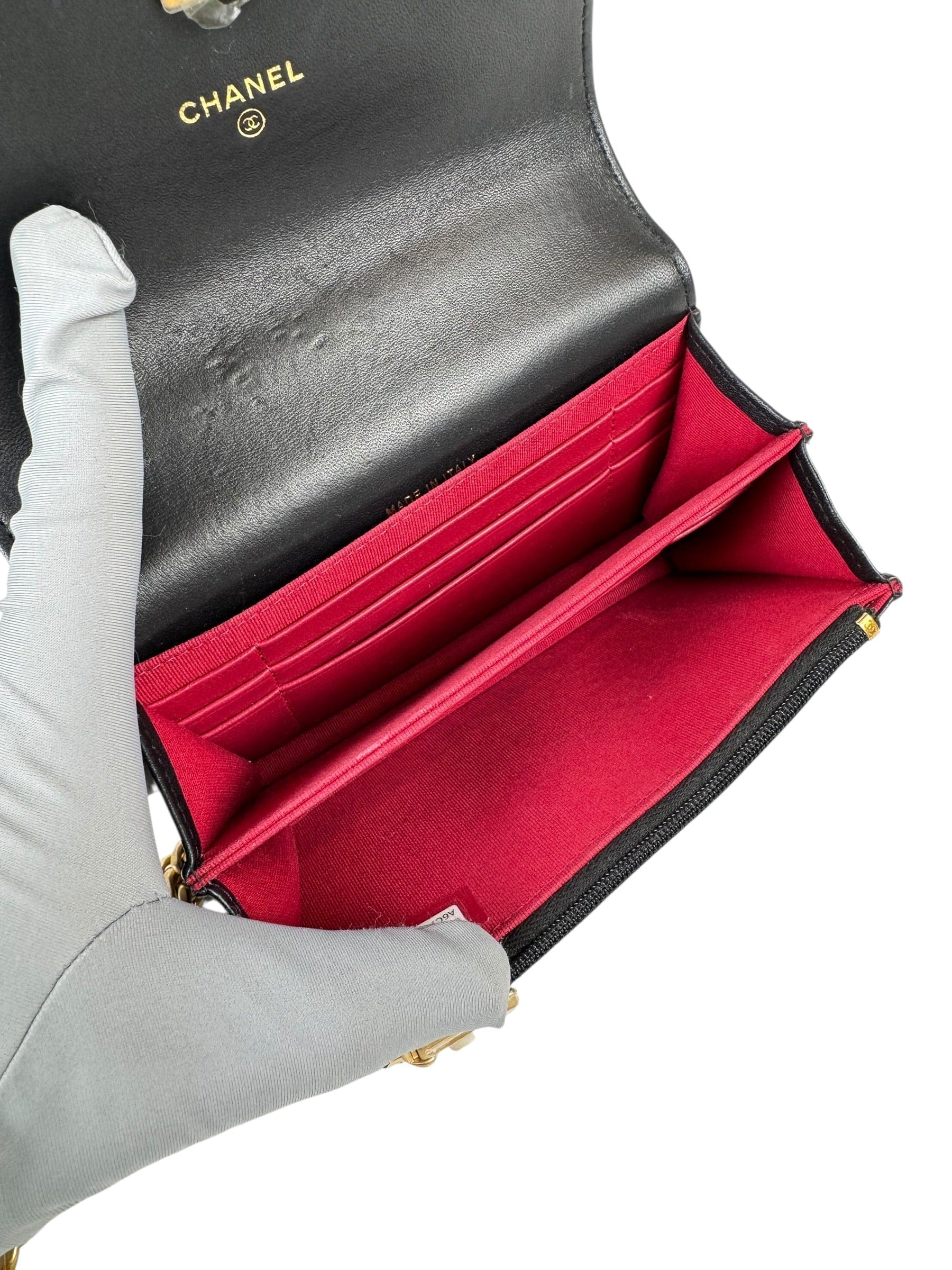 Chanel Chanel Flap WOC Camellia Pearl Crush Black Bag