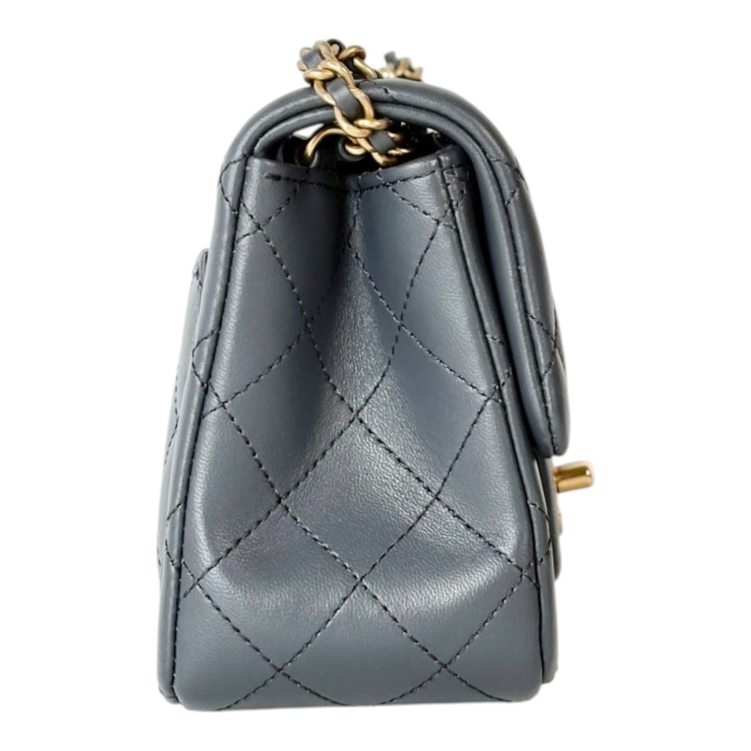 Chanel Chanel Grey Pearl Crush Mini Square Classic Flap in Lambskin - Full Set