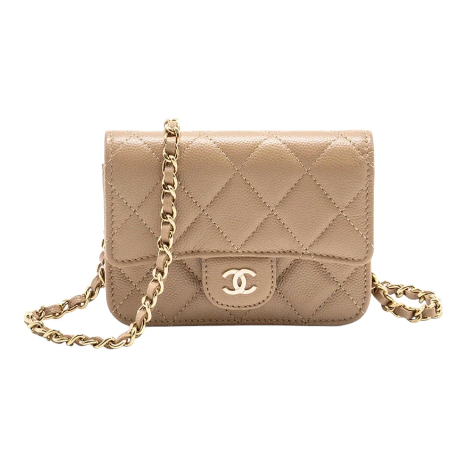 Chanel Chanel Mini Flap Clutch With Chain Caviar Dark Beige LGHW (Microchip)