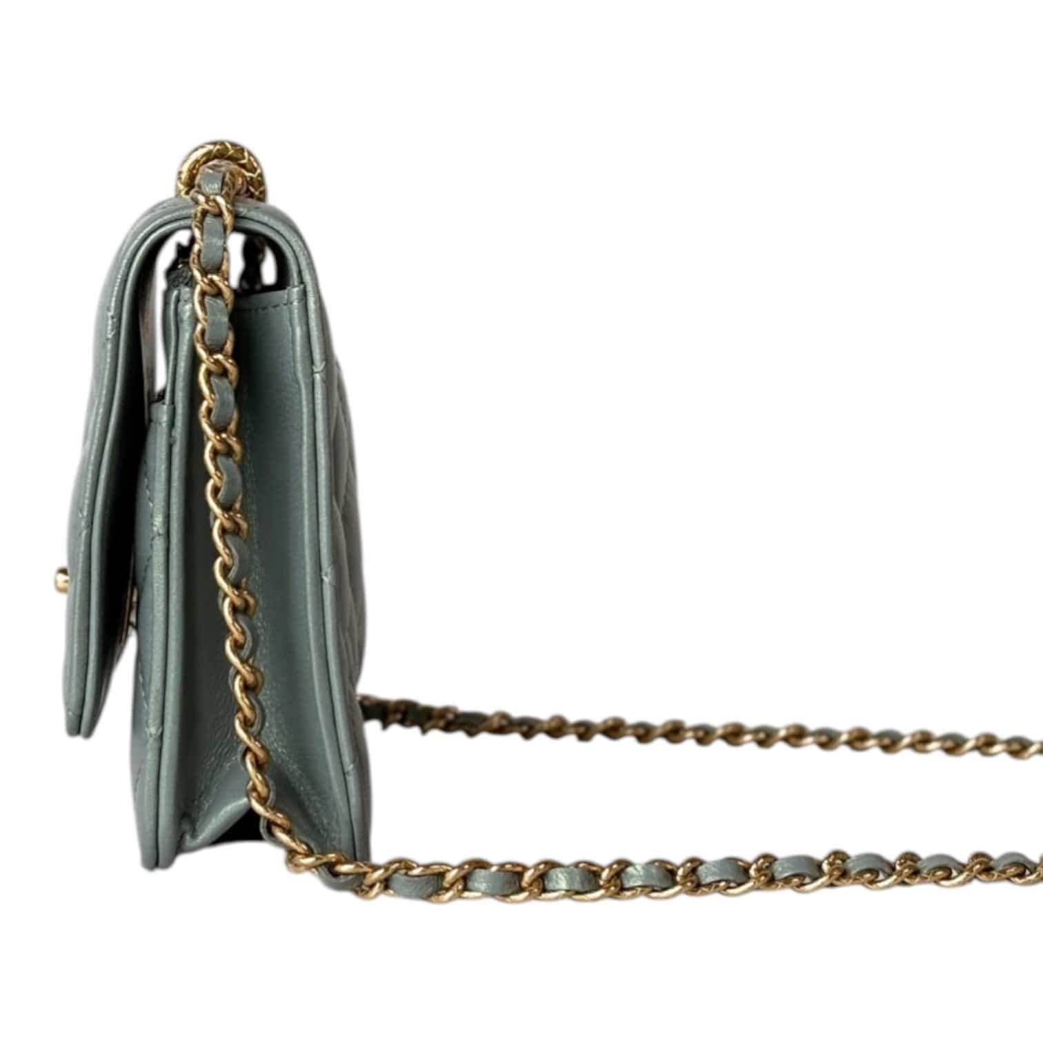 Chanel Chanel Pearl Light Green Quilted Leather Wallet on Chain