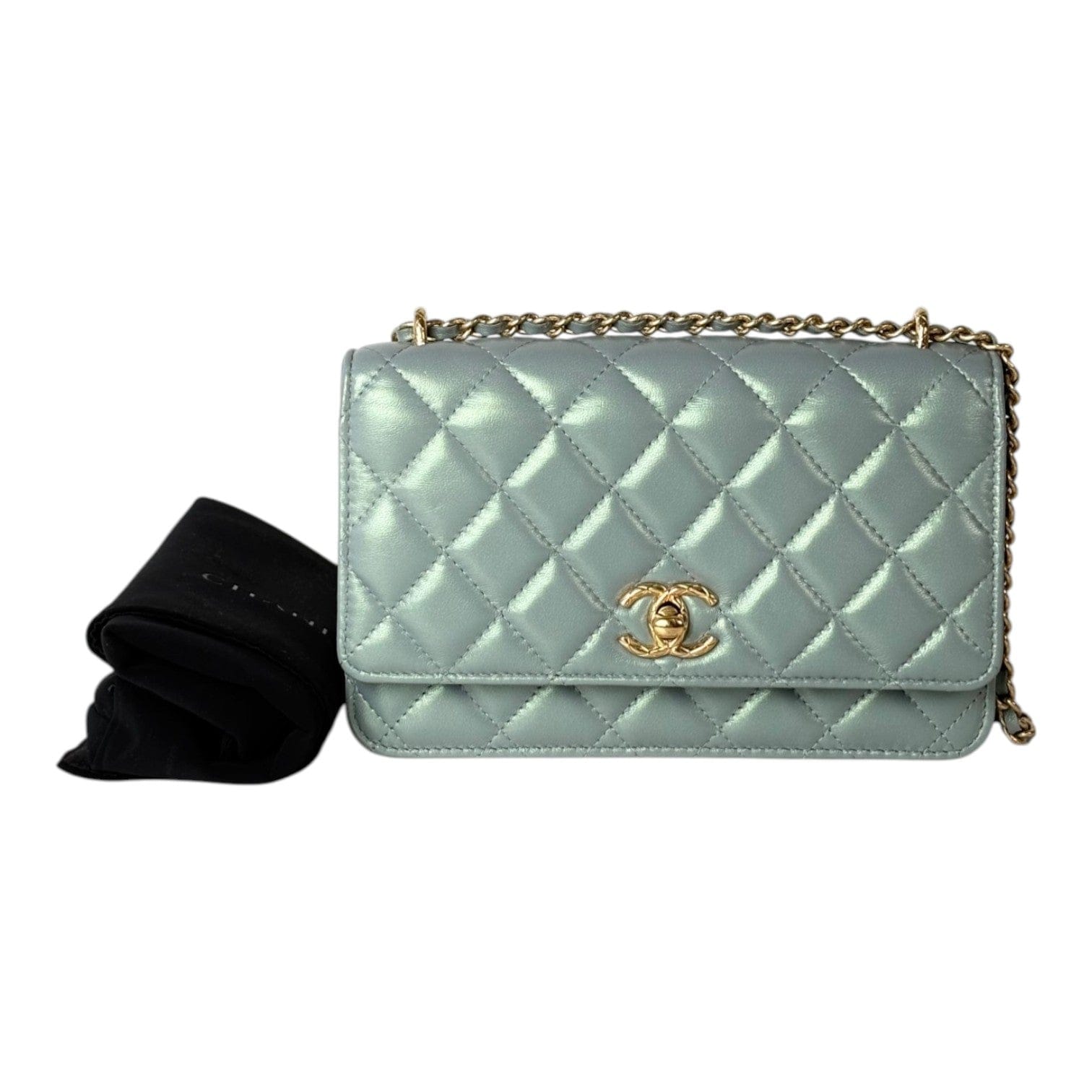 Chanel Chanel Pearl Light Green Quilted Leather Wallet on Chain