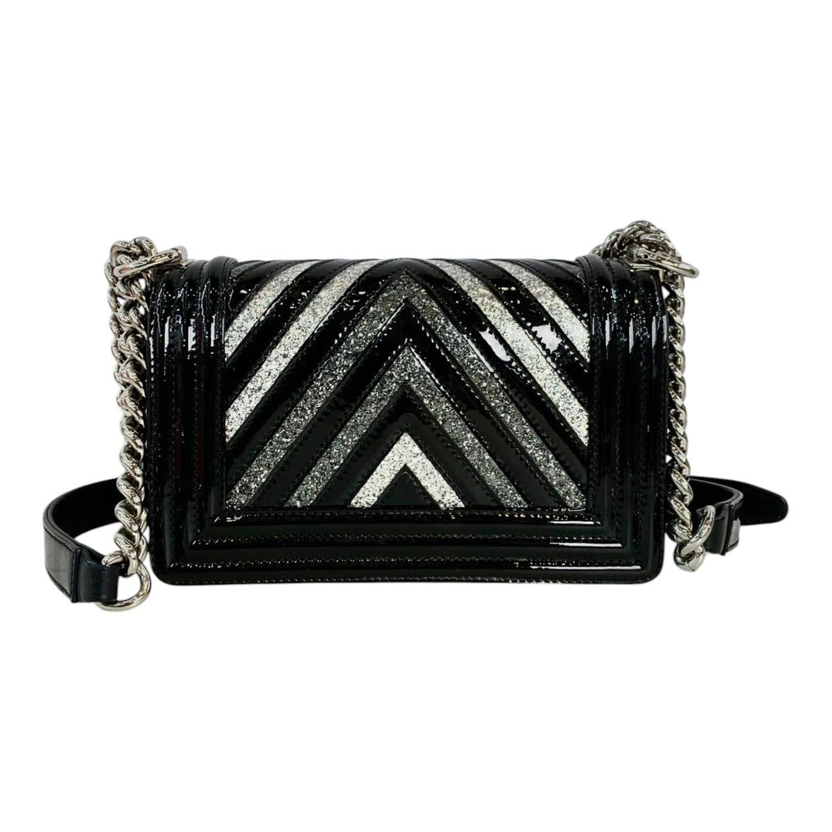 Chanel Chanel Small Chevron Sparkle Leboy Black Patent Bag