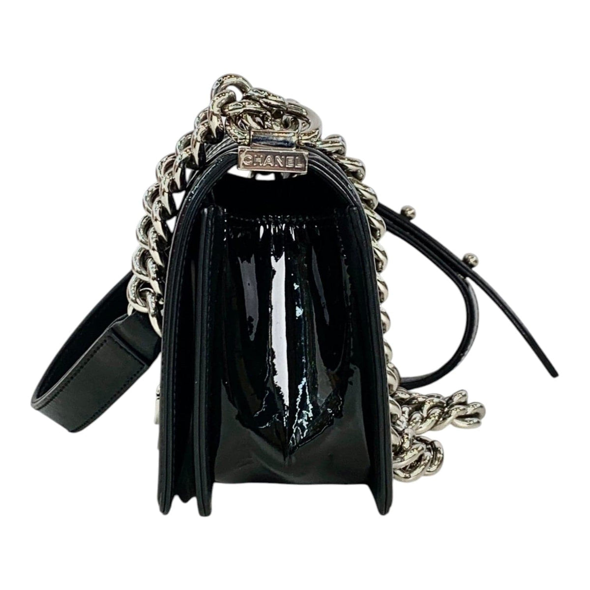 Chanel Chanel Small Chevron Sparkle Leboy Black Patent Bag