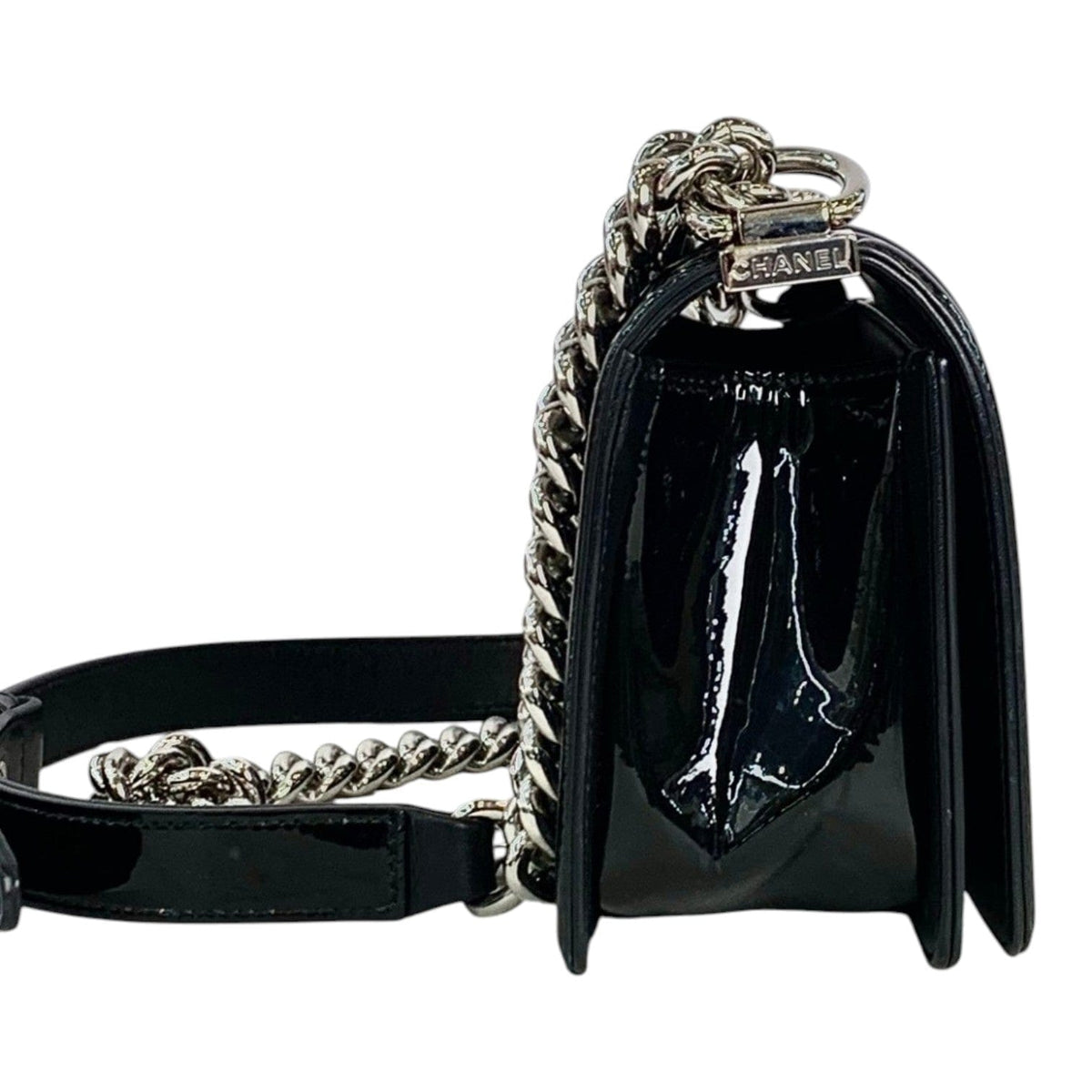 Chanel Chanel Small Chevron Sparkle Leboy Black Patent Bag