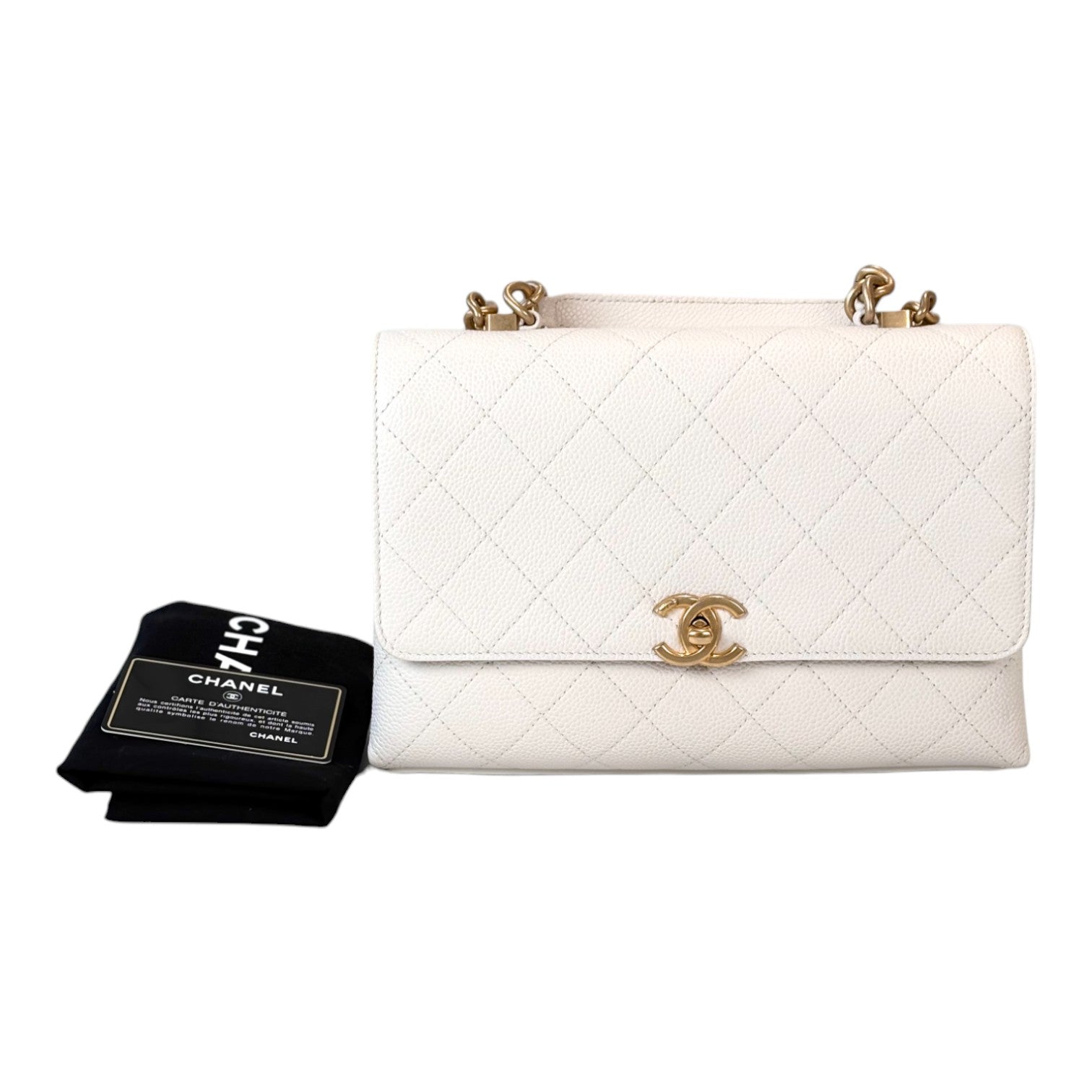 Chanel Chanel Top Handle with Turnlock in White Caviar