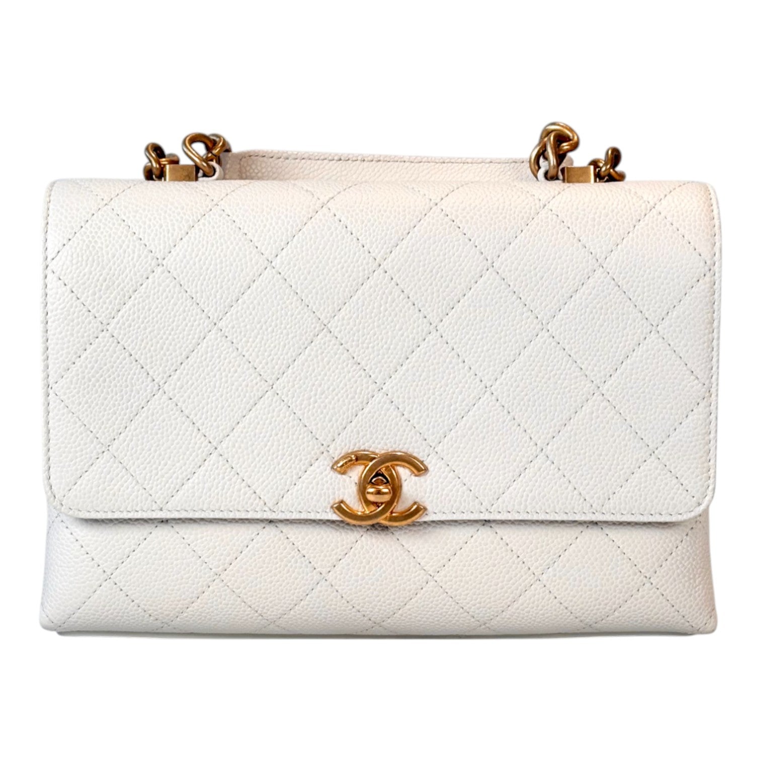 Chanel Chanel Top Handle with Turnlock in White Caviar