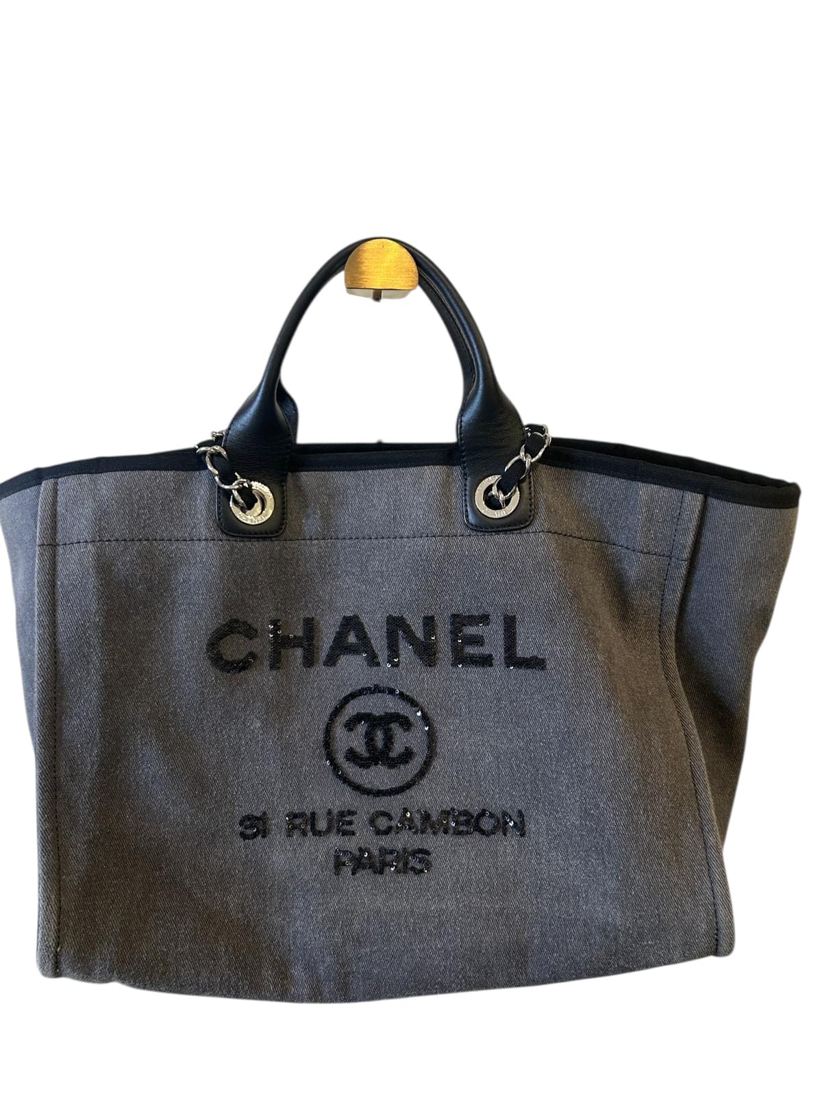 Chanel Chanel Tote Black Denim Medium Deauville