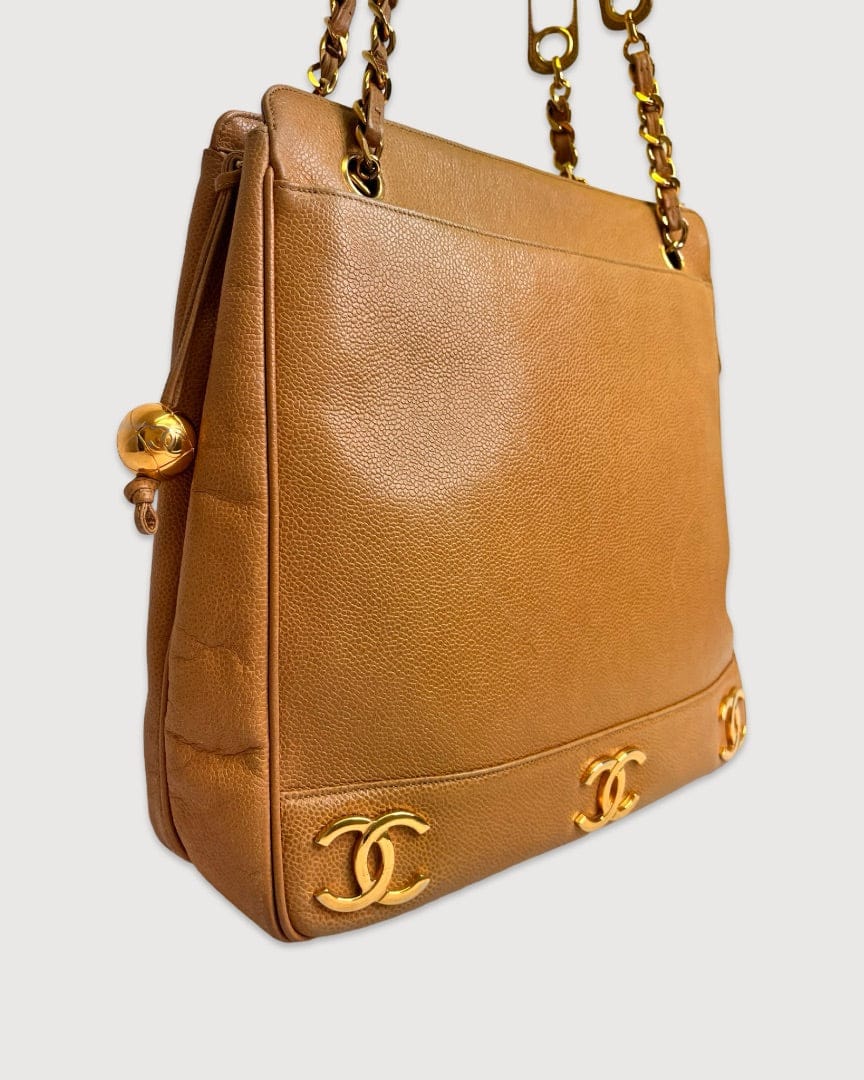 Chanel Tan Chanel Triple Coco Ball Chain