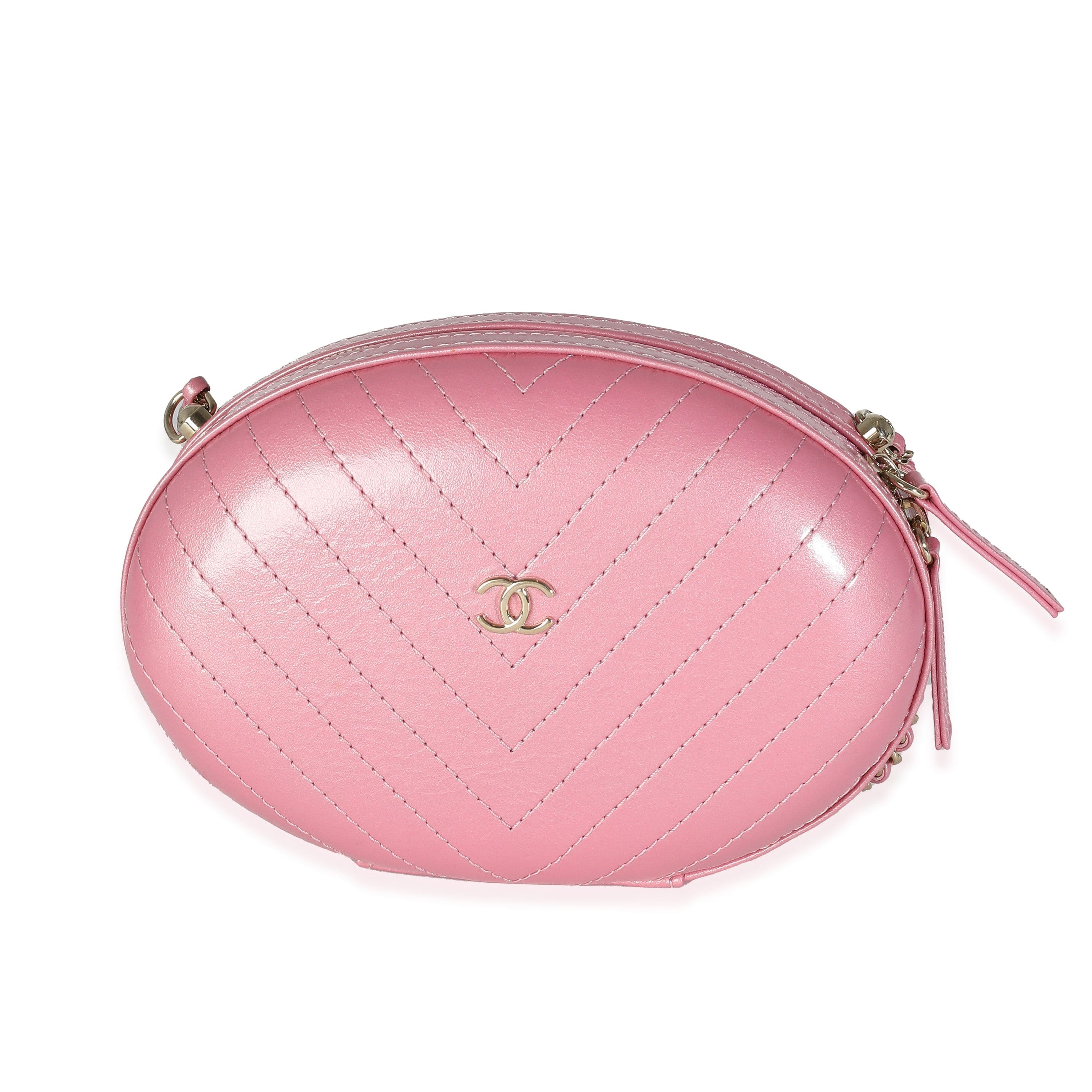 Chanel Chanel Pink Chevron Calfskin Evening Clutch With Chain
