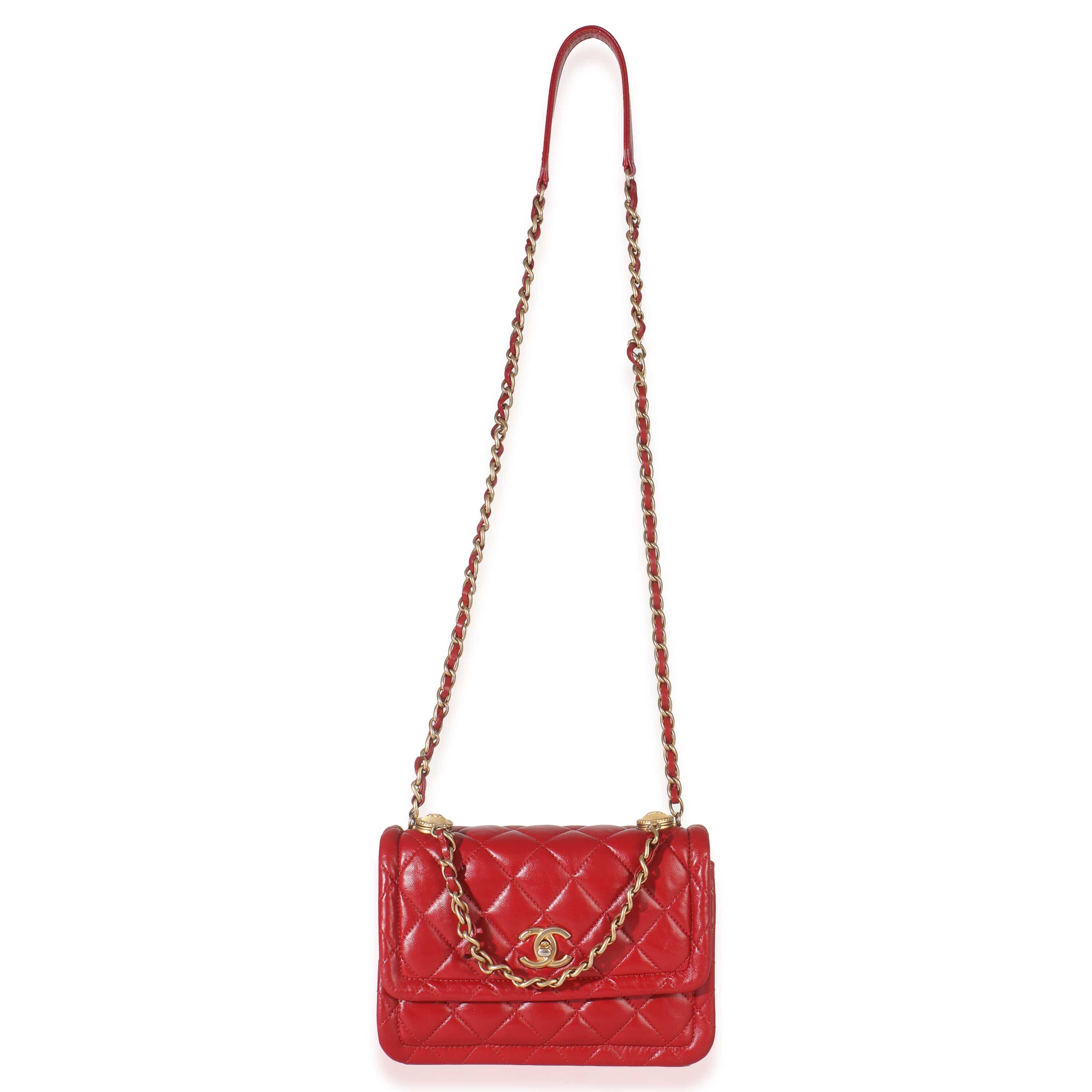 Chanel Red Quilted Puffy Calfskin Small Twist Your Buttons Flap Bag