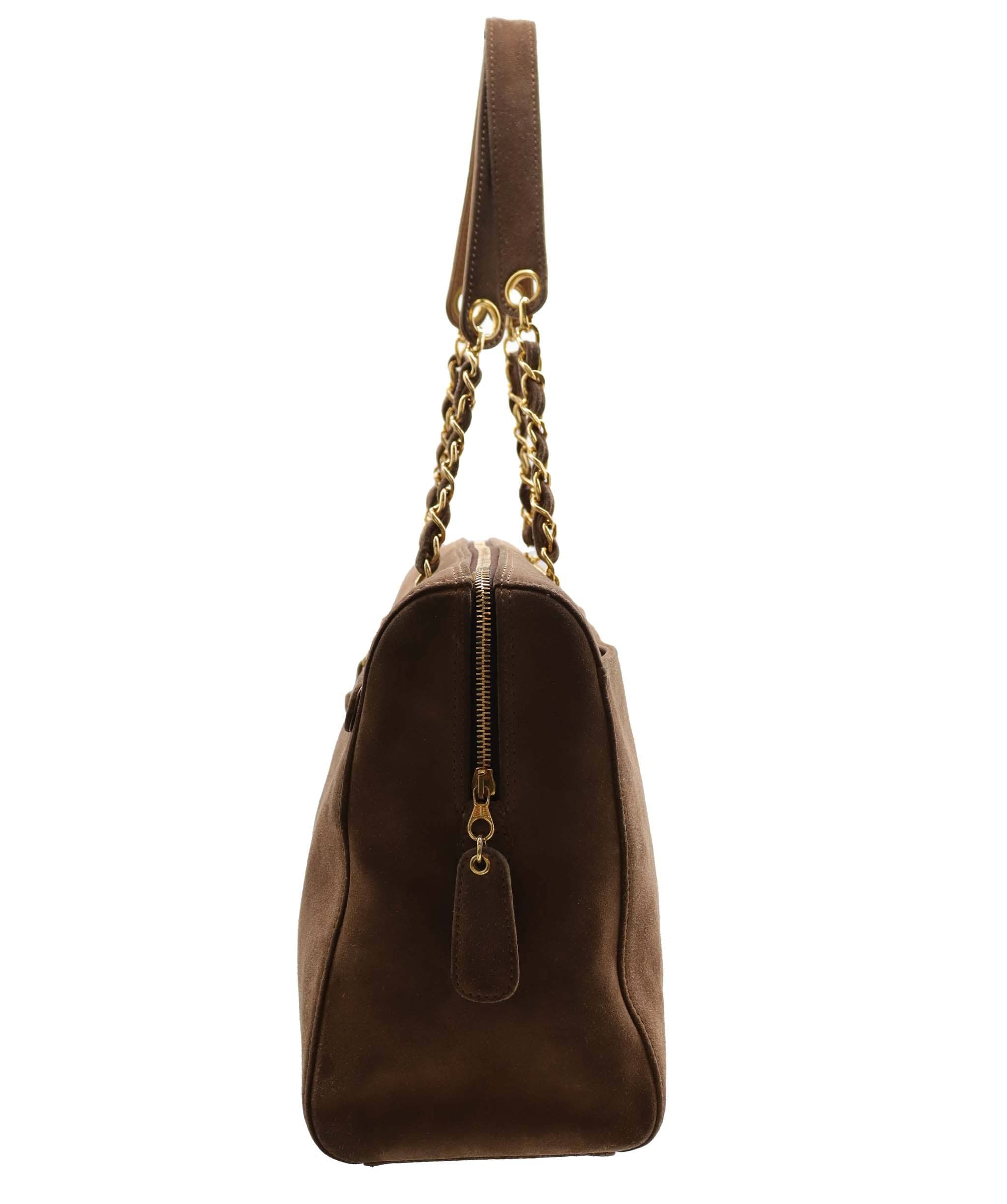 Chanel Chanel CC Chain Shoulder Suede Bag Large Brown DXBS6054