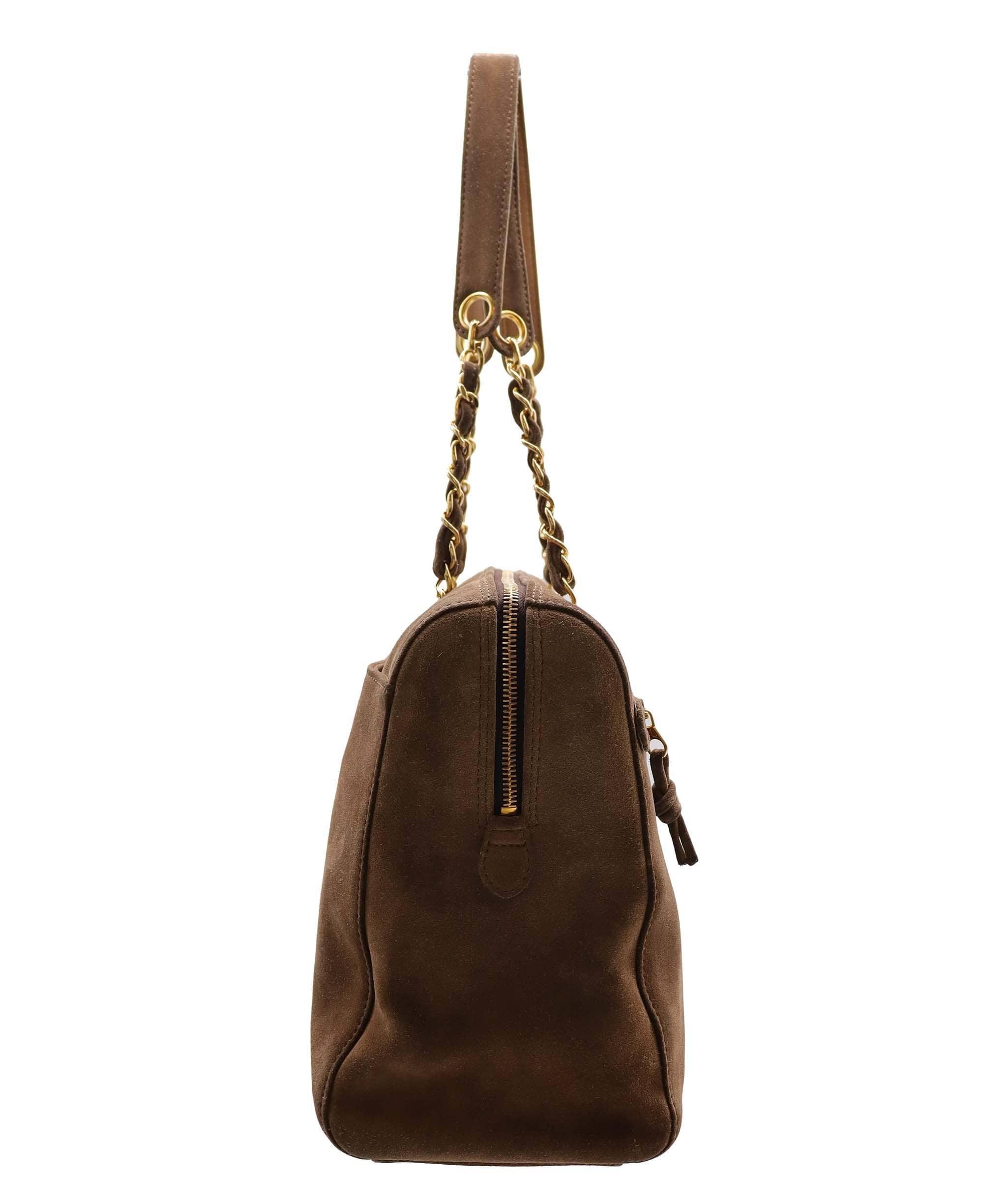 Chanel Chanel CC Chain Shoulder Suede Bag Large Brown DXBS6054