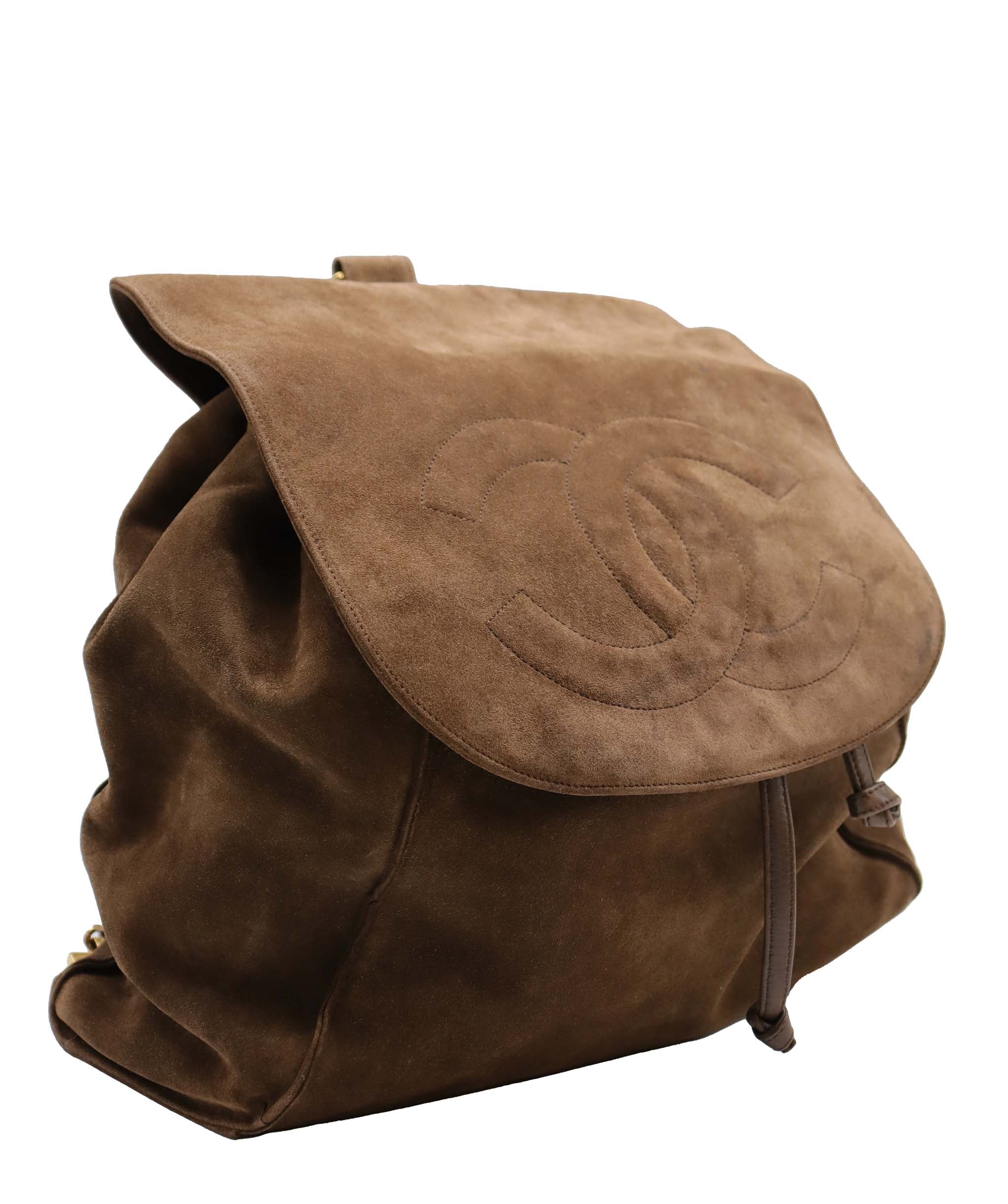 Chanel Chanel CC Suede Backpack Brown DXBS6053