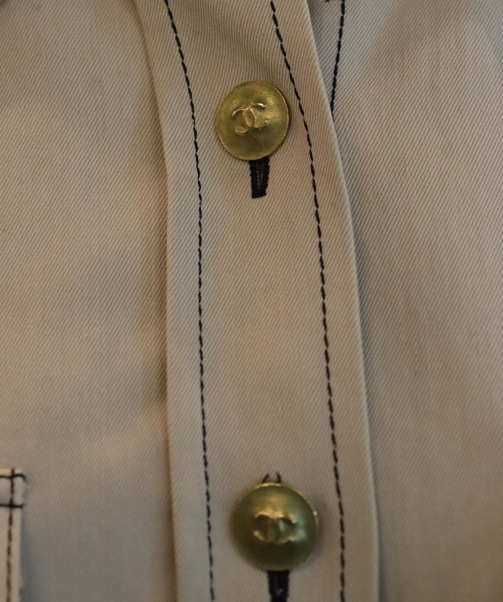 Chanel Chanel Gold Button Denim shirt Beige DXBS6056