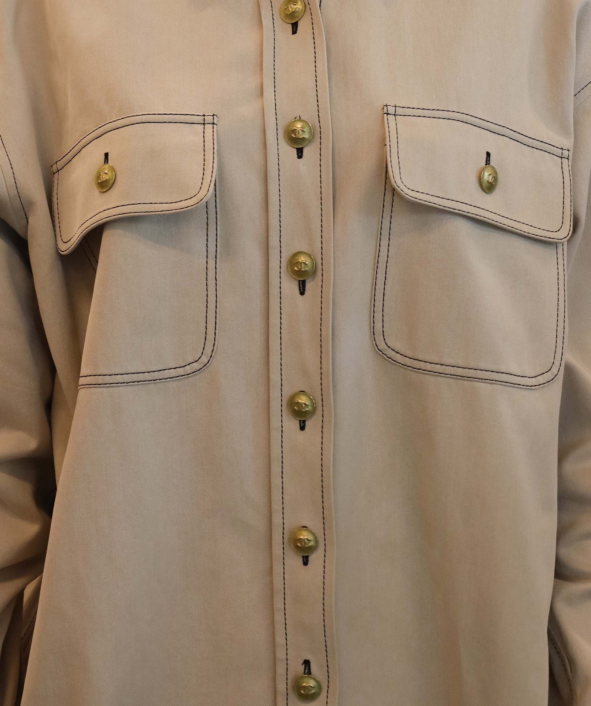 Chanel Chanel Gold Button Denim shirt Beige DXBS6056