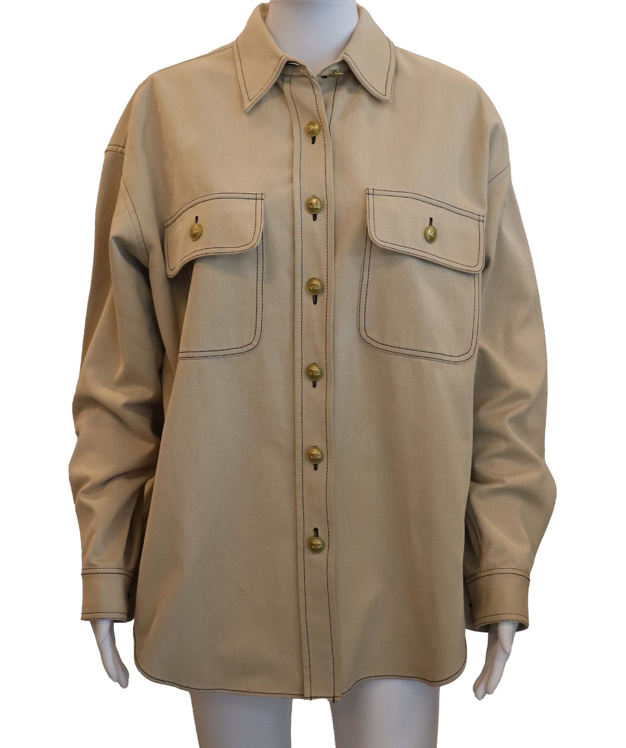 Chanel Chanel Gold Button Denim shirt Beige DXBS6056