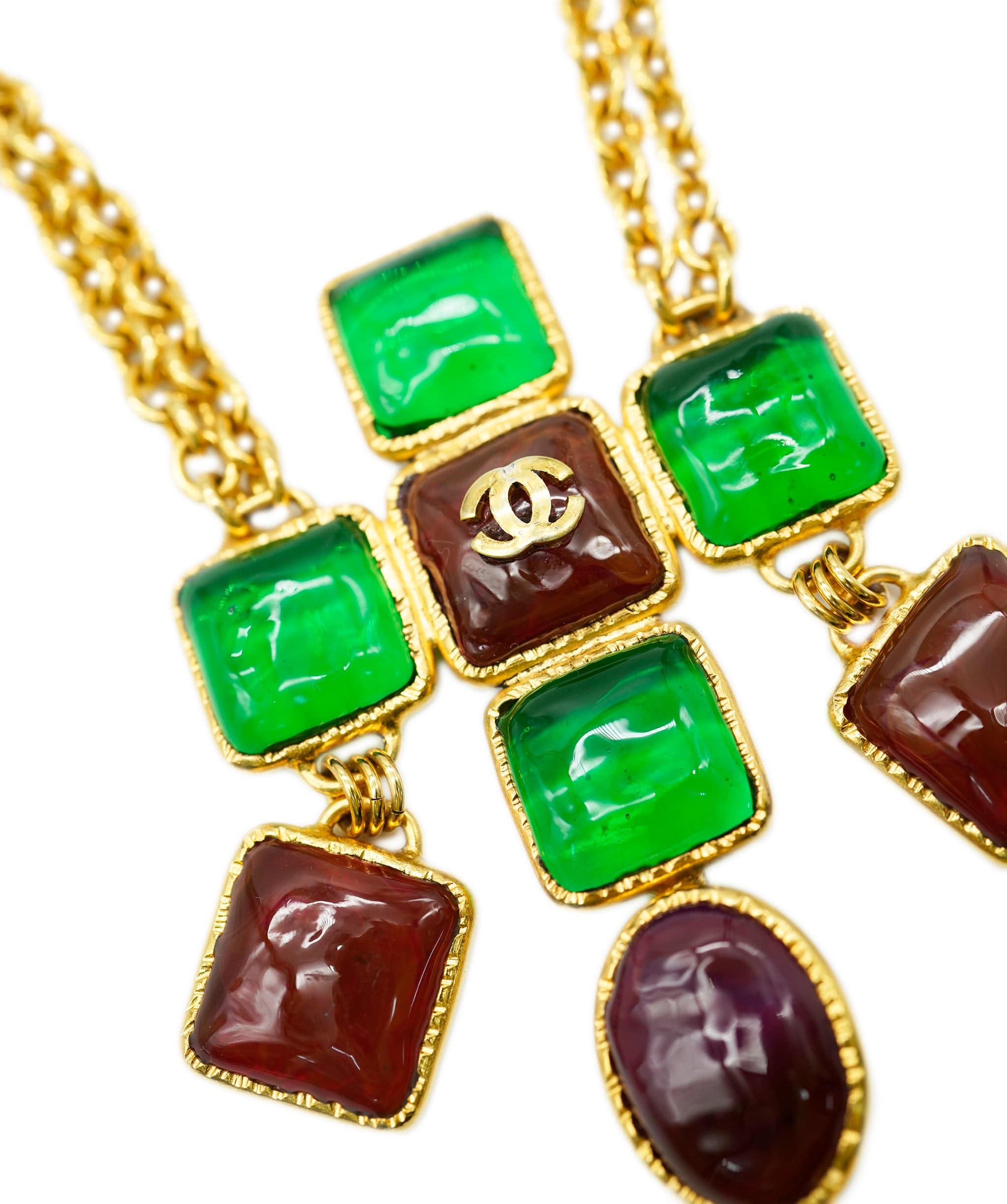 Chanel Chanel Red Green Gripoix Cross Necklace DBXS1265