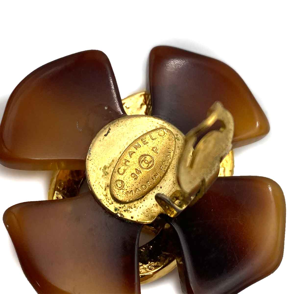 Chanel Chanel Vintage Earrings (Clip-On) TORTOISESHELL CLOVER MOTIF COCOMARK ACCESSORY 94P DXBS4475