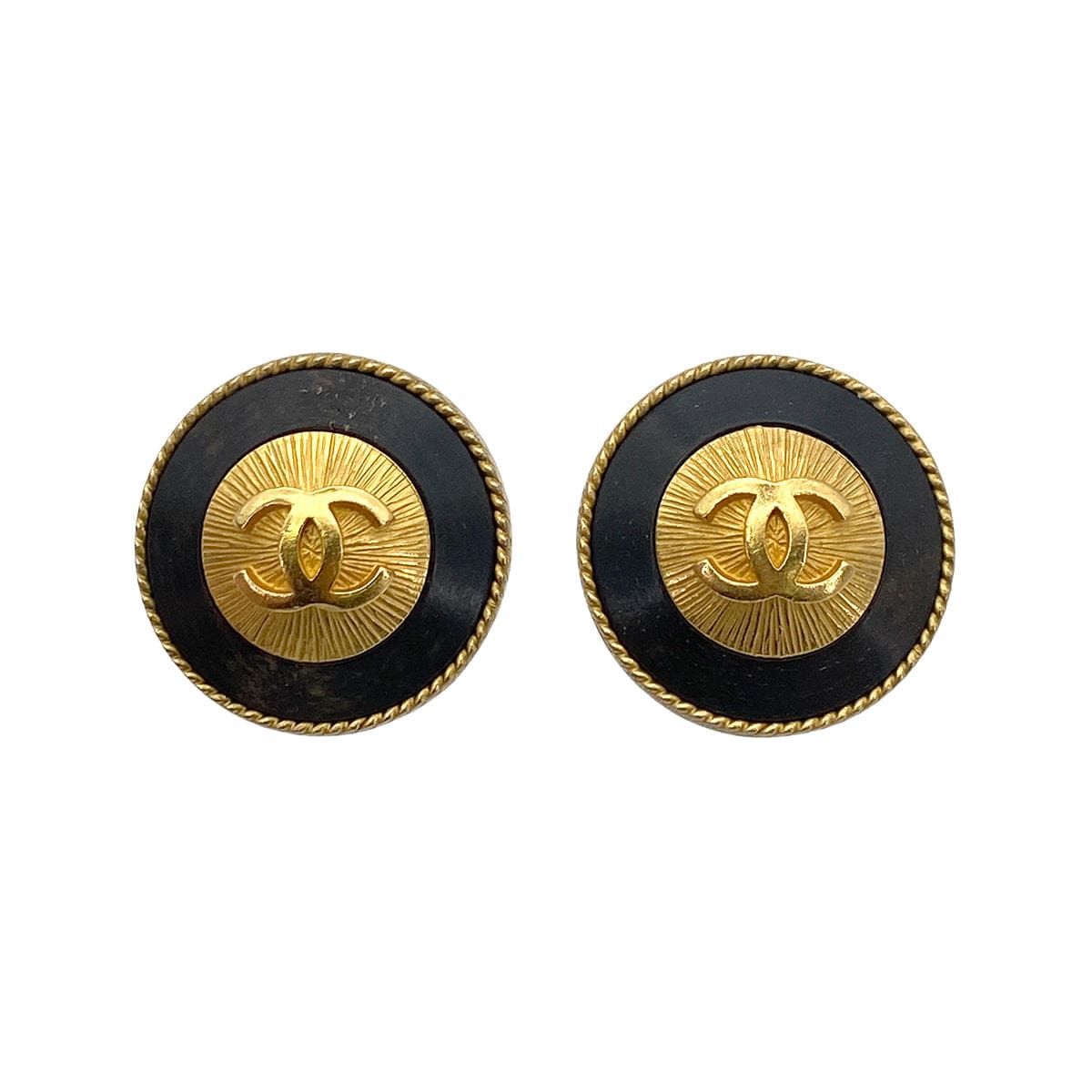Chanel CHANEL VINTAGE EARRINGS ROUND COCOMARK BLACK ACCESSORY 94P DXBS4474