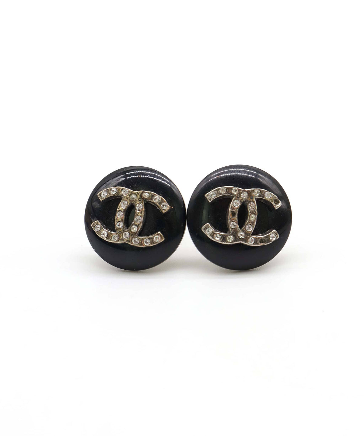Chanel Vintage Black CC Diamante Earrings DXBK0371