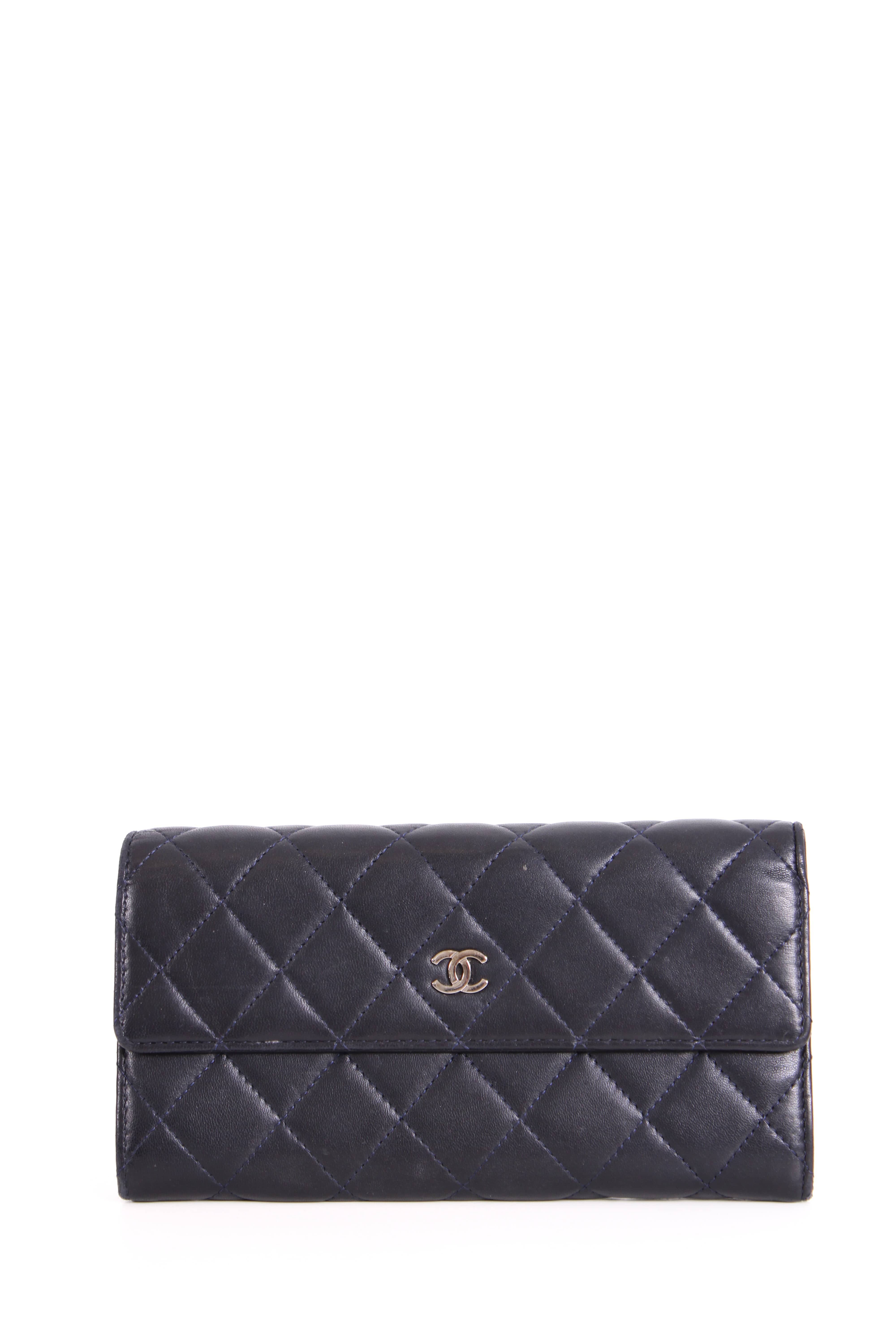 Chanel Chanel Lamb Skin long Purse Navy