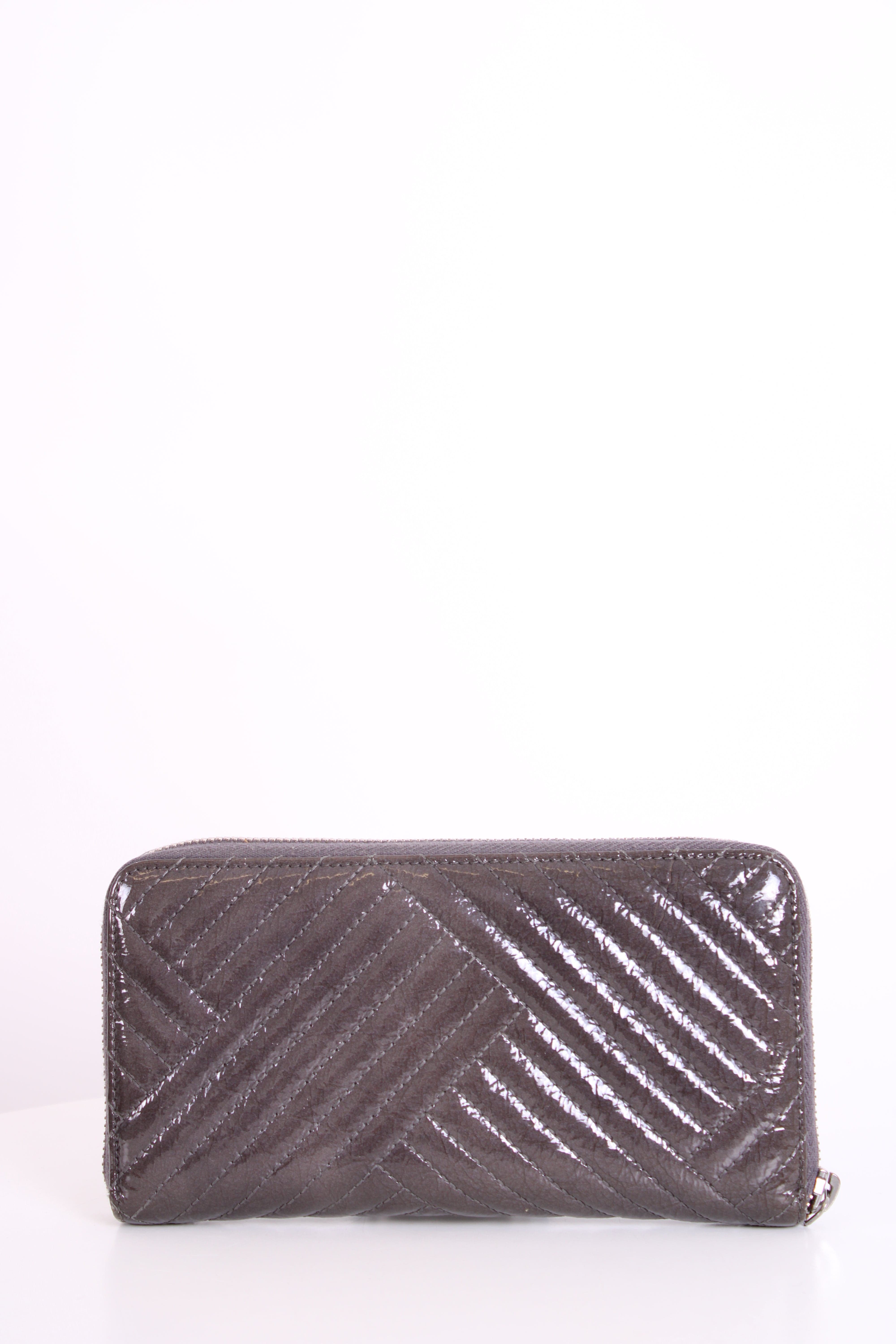 Chanel Chanel Patent Leather Quilted Purse Grey N