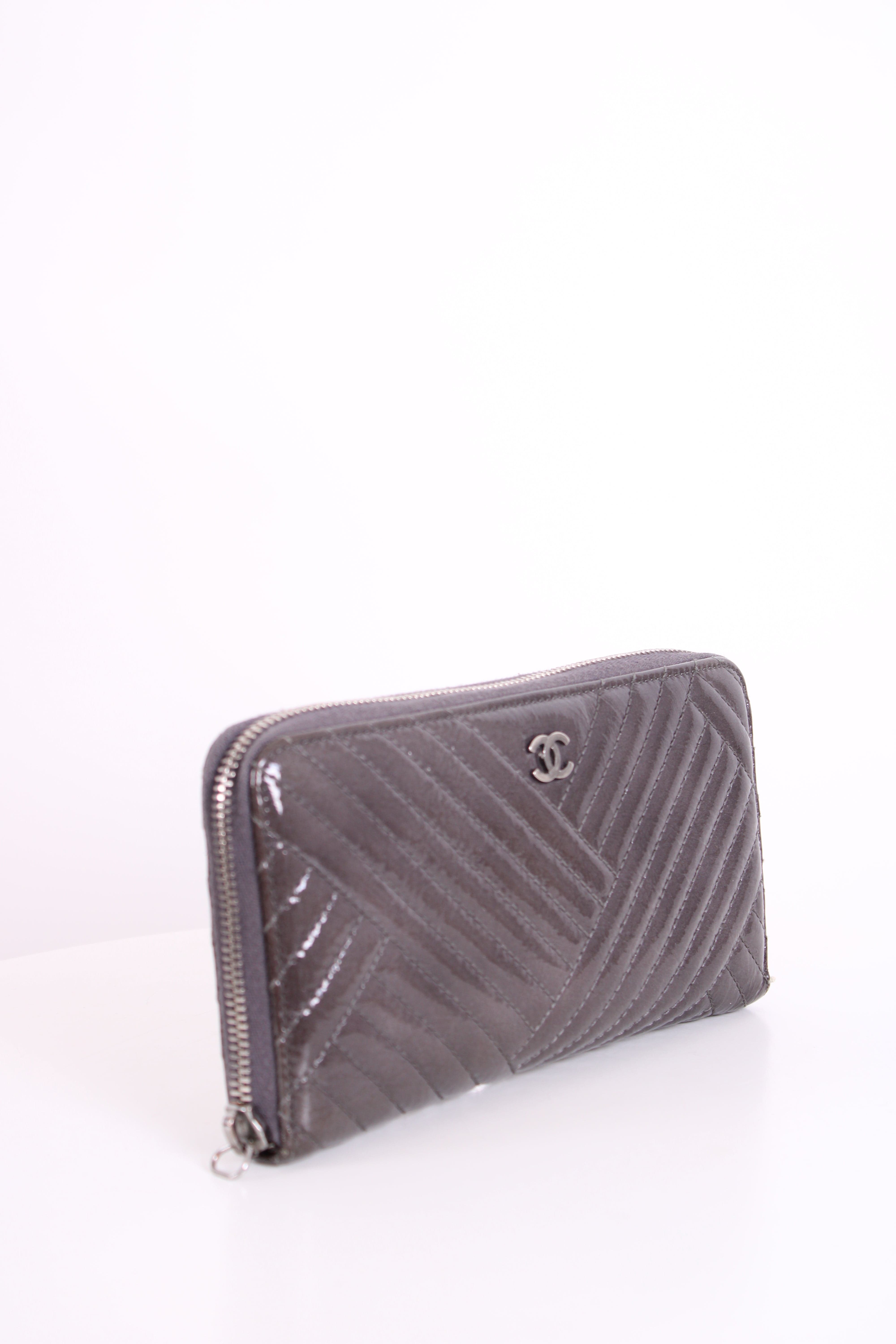 Chanel Chanel Patent Leather Quilted Purse Grey N