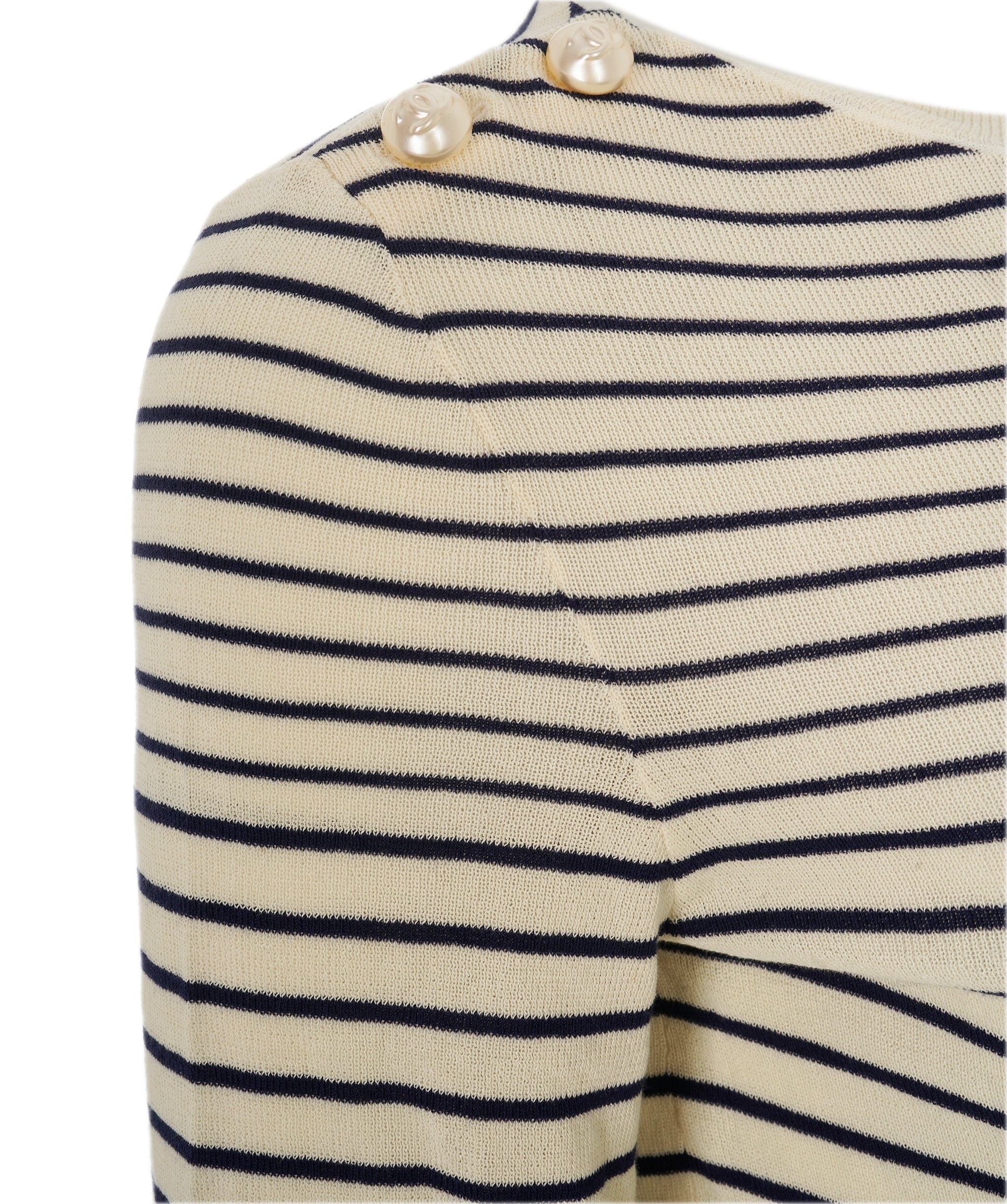 Chanel Chanel 17 Cream & Navy Striped Pearl CC Fine Knit Boat Neck Dress ALC1857