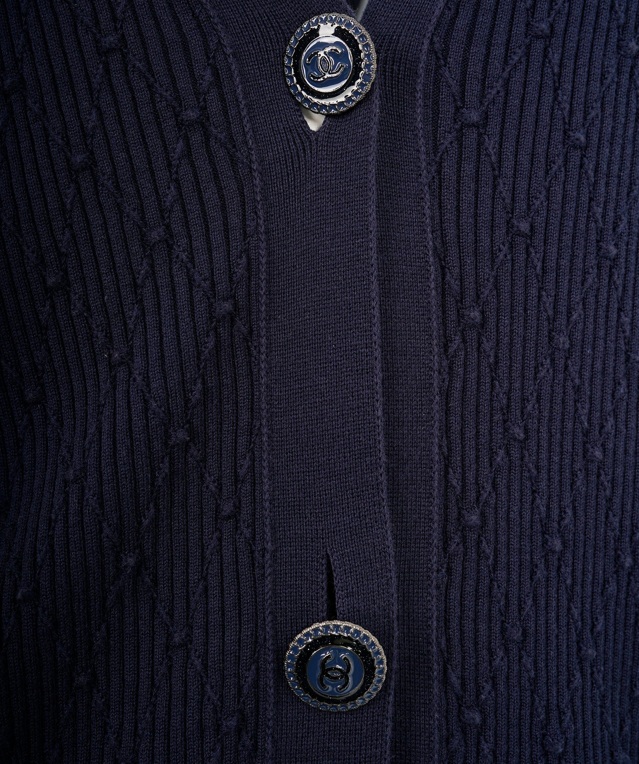 Chanel Chanel 17 Navy Cotton Pointelle CC Button Long Sleeve Cardigan 38 ALL0849