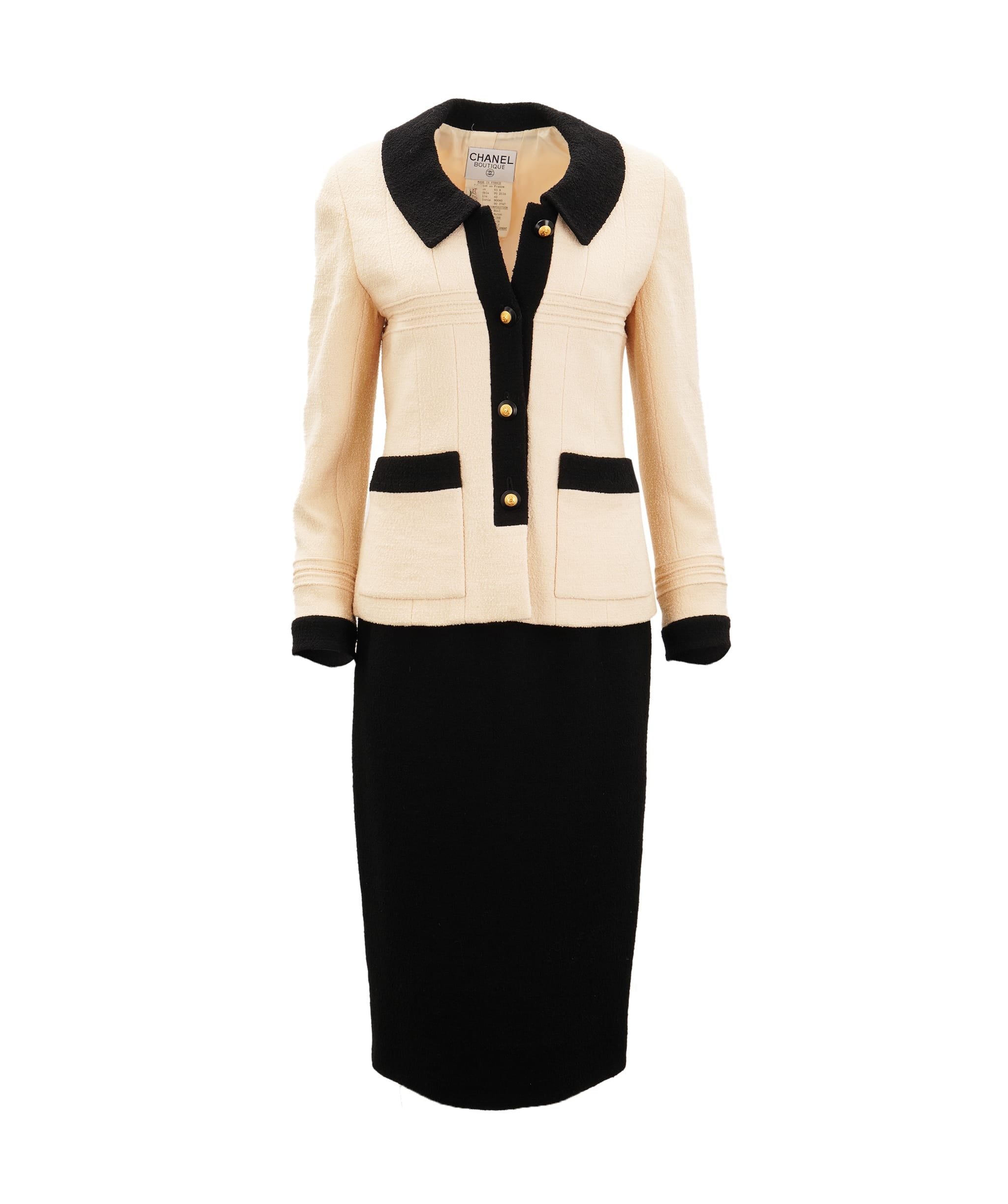 Chanel Chanel 1993 Autumn Black And Cream Tweed Skirt Suit Size 40 ALTC1004