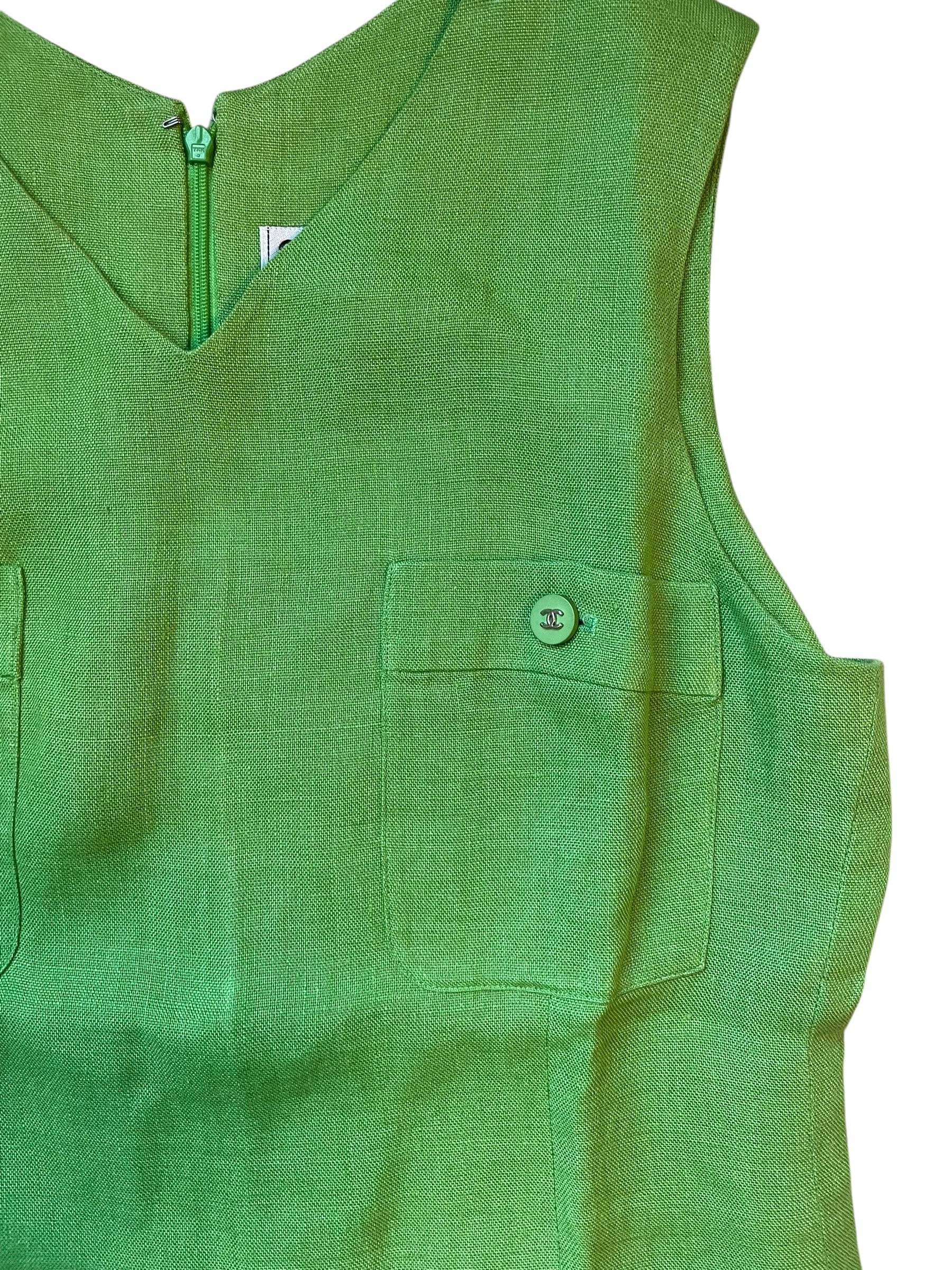 Chanel Chanel 1996 spring green linen jacket& dress set DXBK0580