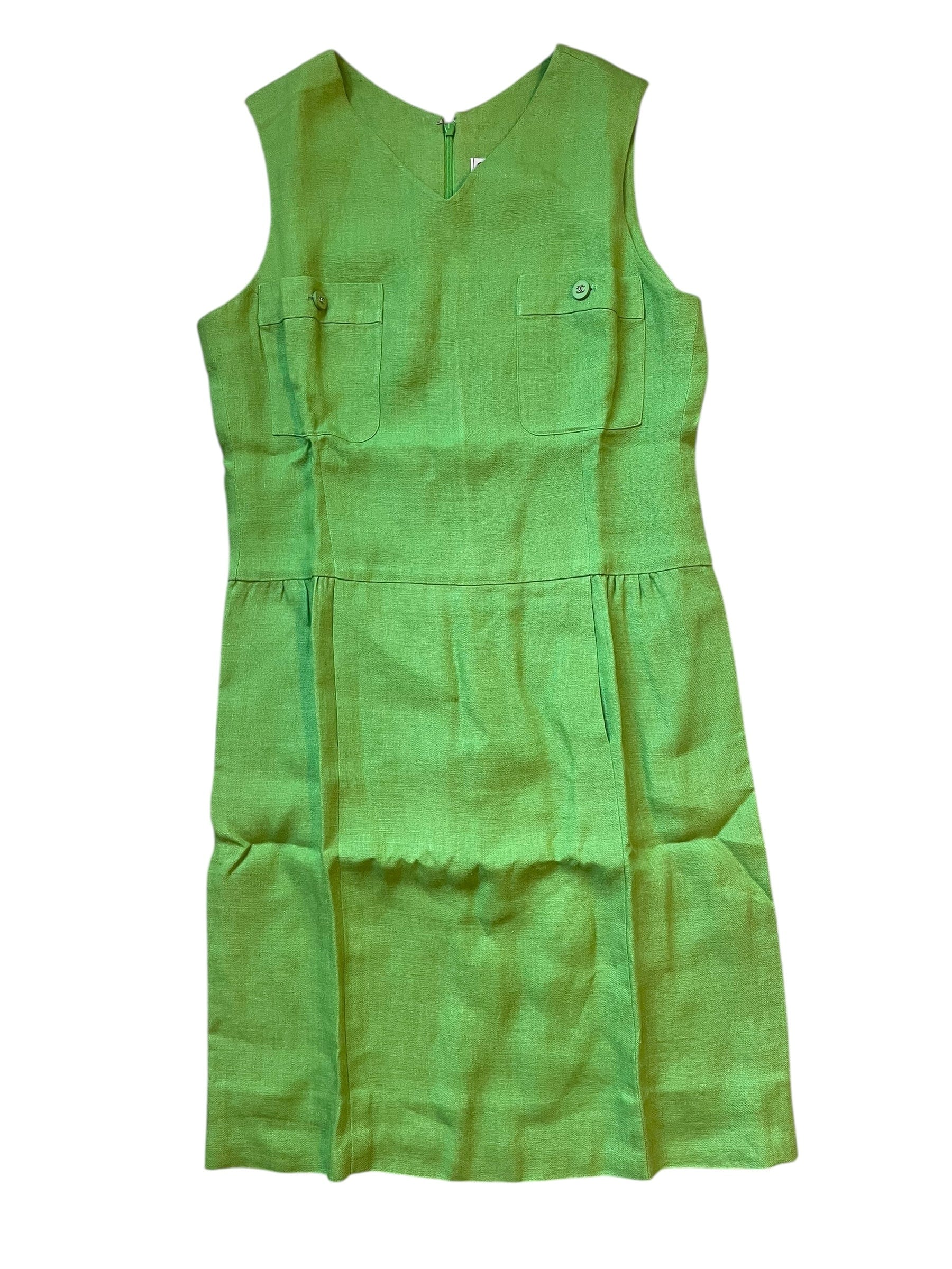 Chanel Chanel 1996 spring green linen jacket& dress set DXBK0580